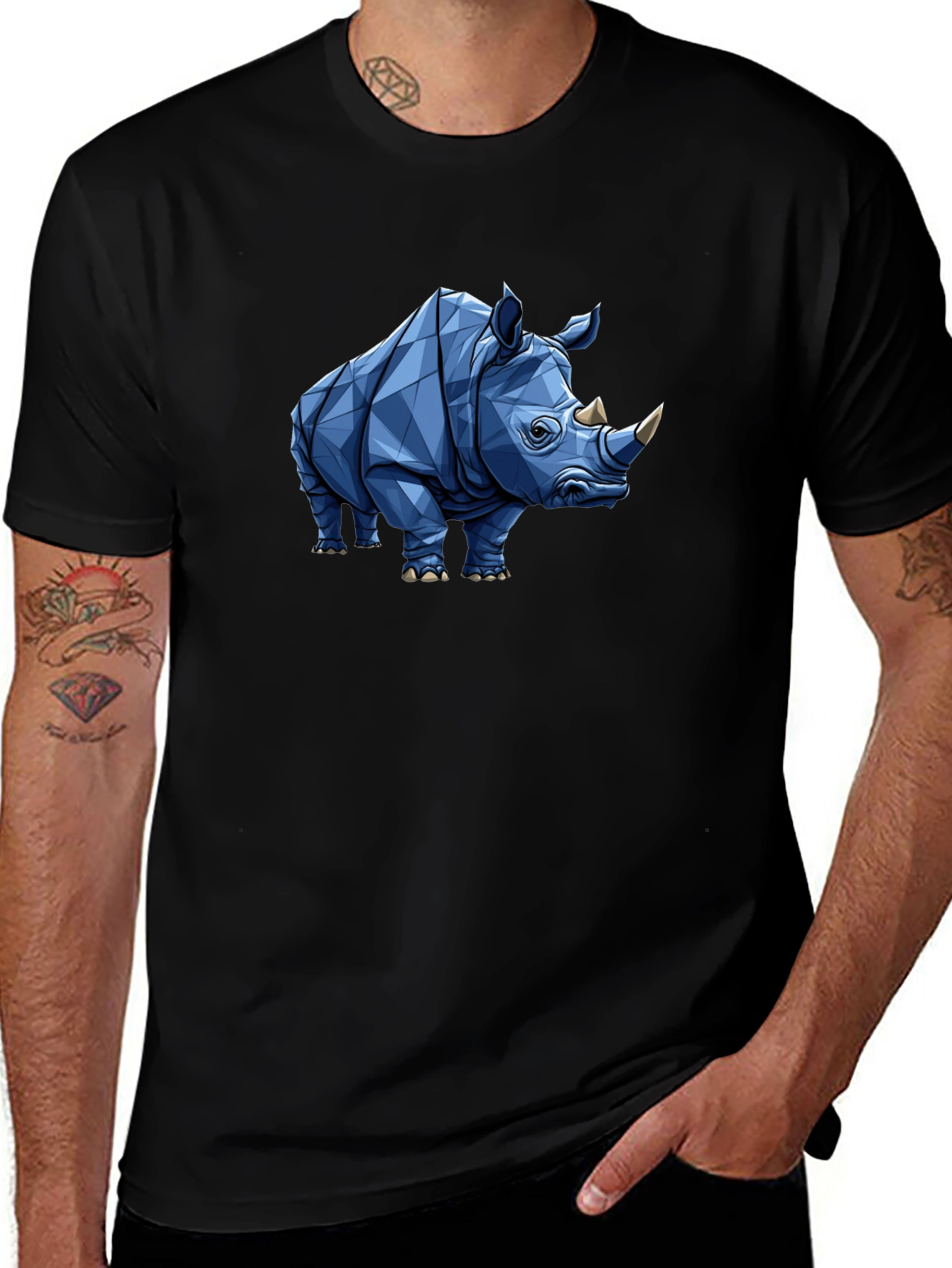 Geometric Rhino Graphic Tee - Black