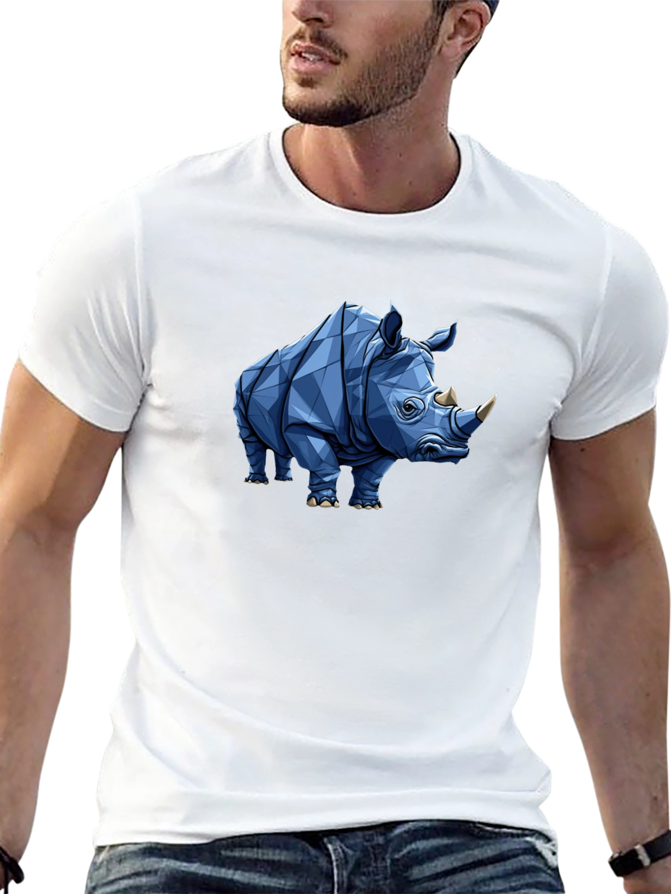 Geometric Rhino Graphic Tee - Black