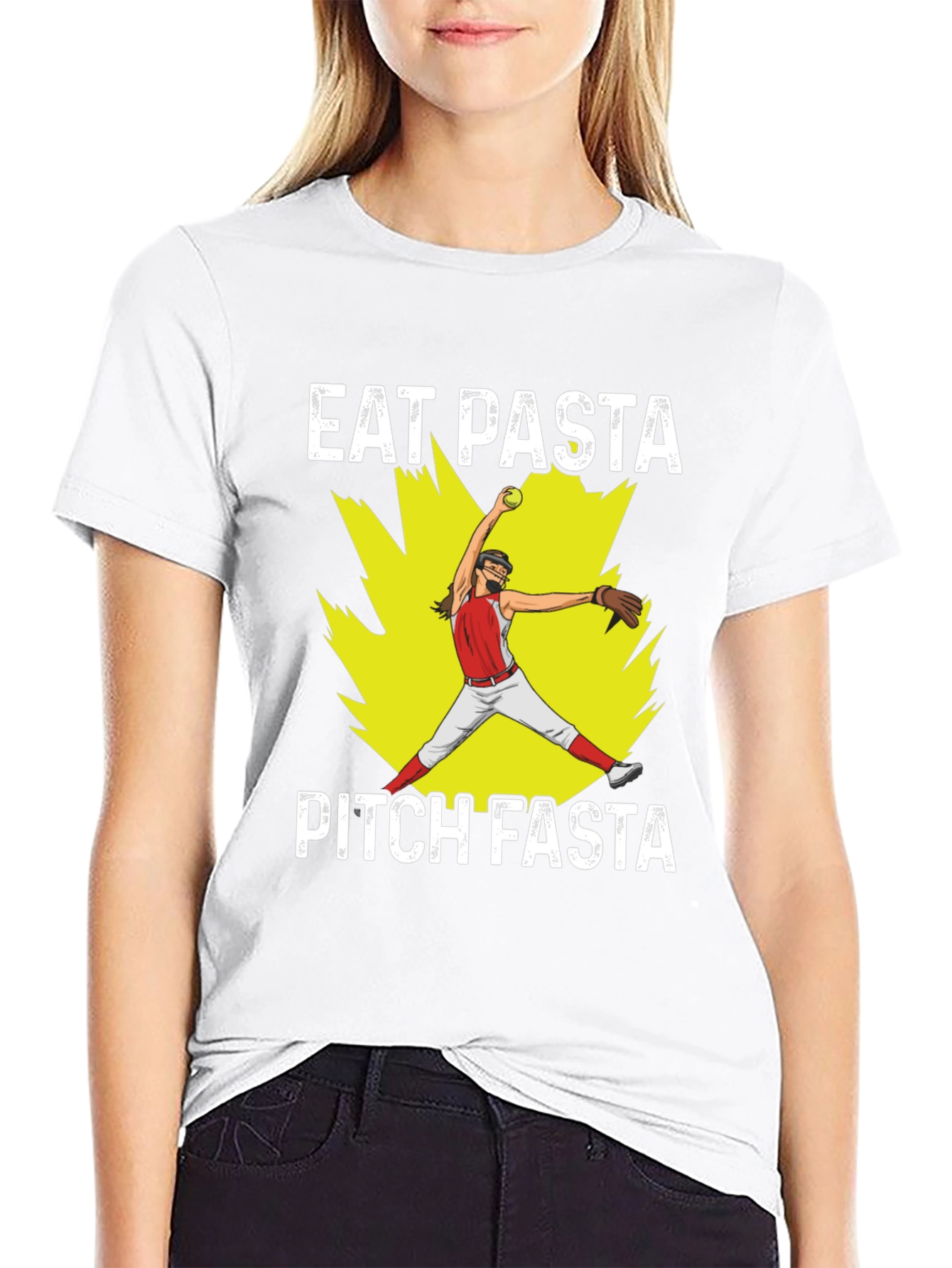 Eat Pasta Pitch Fasta Softball Graphic T-Shirt