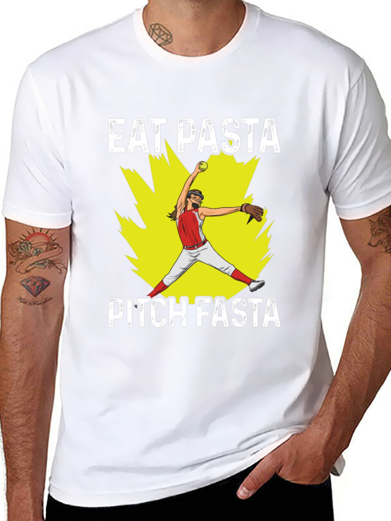 Eat Pasta Pitch Fasta Softball Graphic T-Shirt