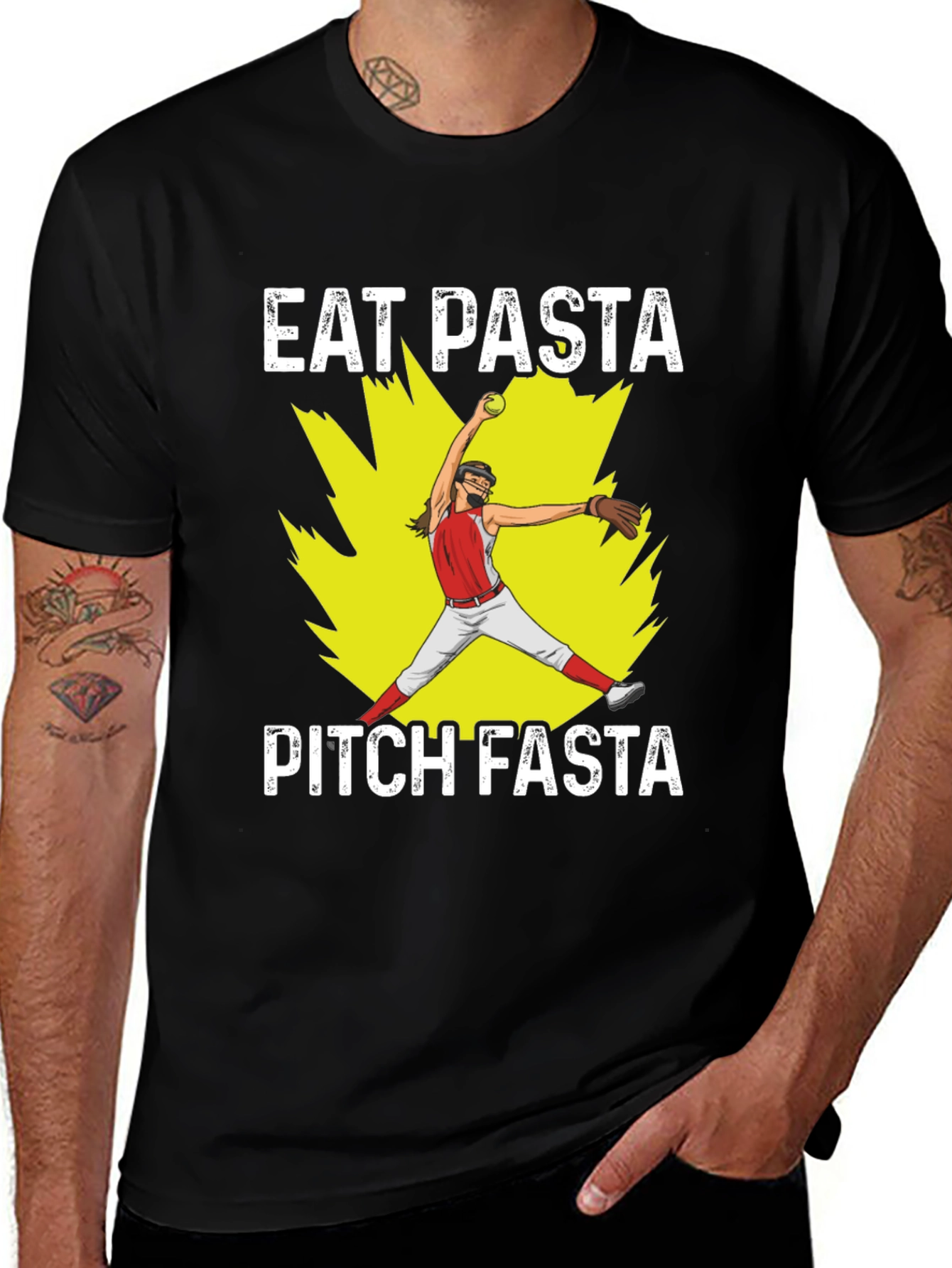 Eat Pasta Pitch Fasta Softball Graphic T-Shirt