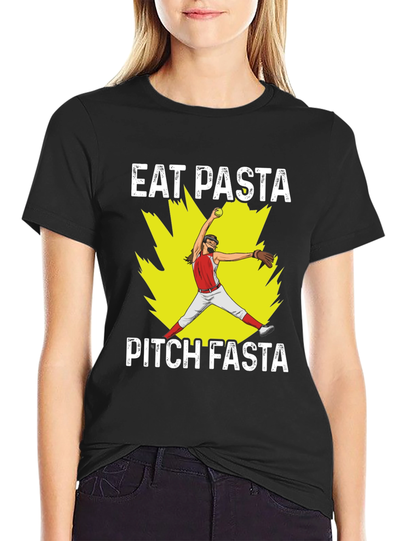 Eat Pasta Pitch Fasta Softball Graphic T-Shirt