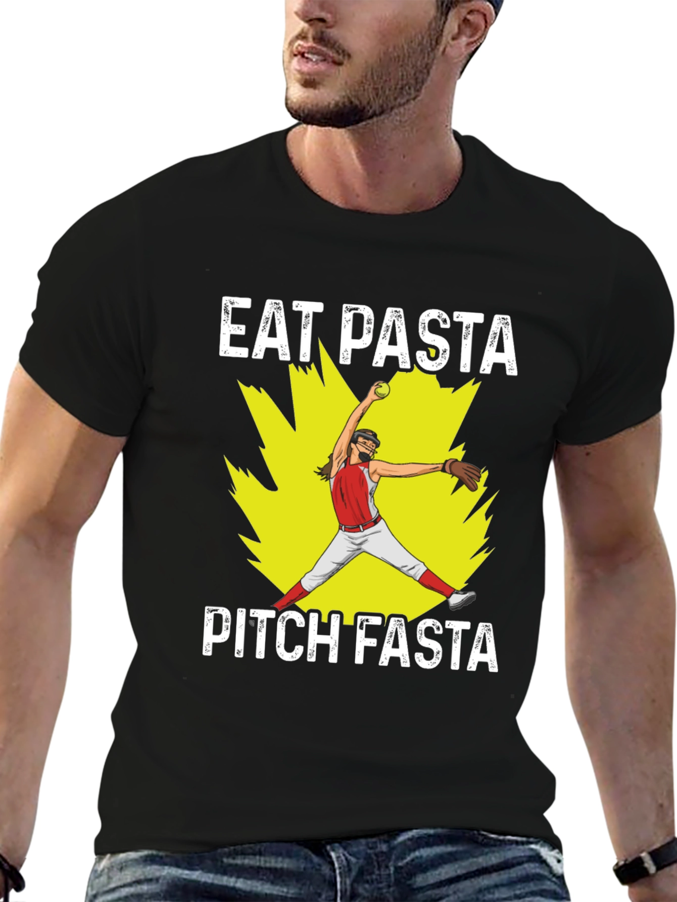 Eat Pasta Pitch Fasta Softball Graphic T-Shirt