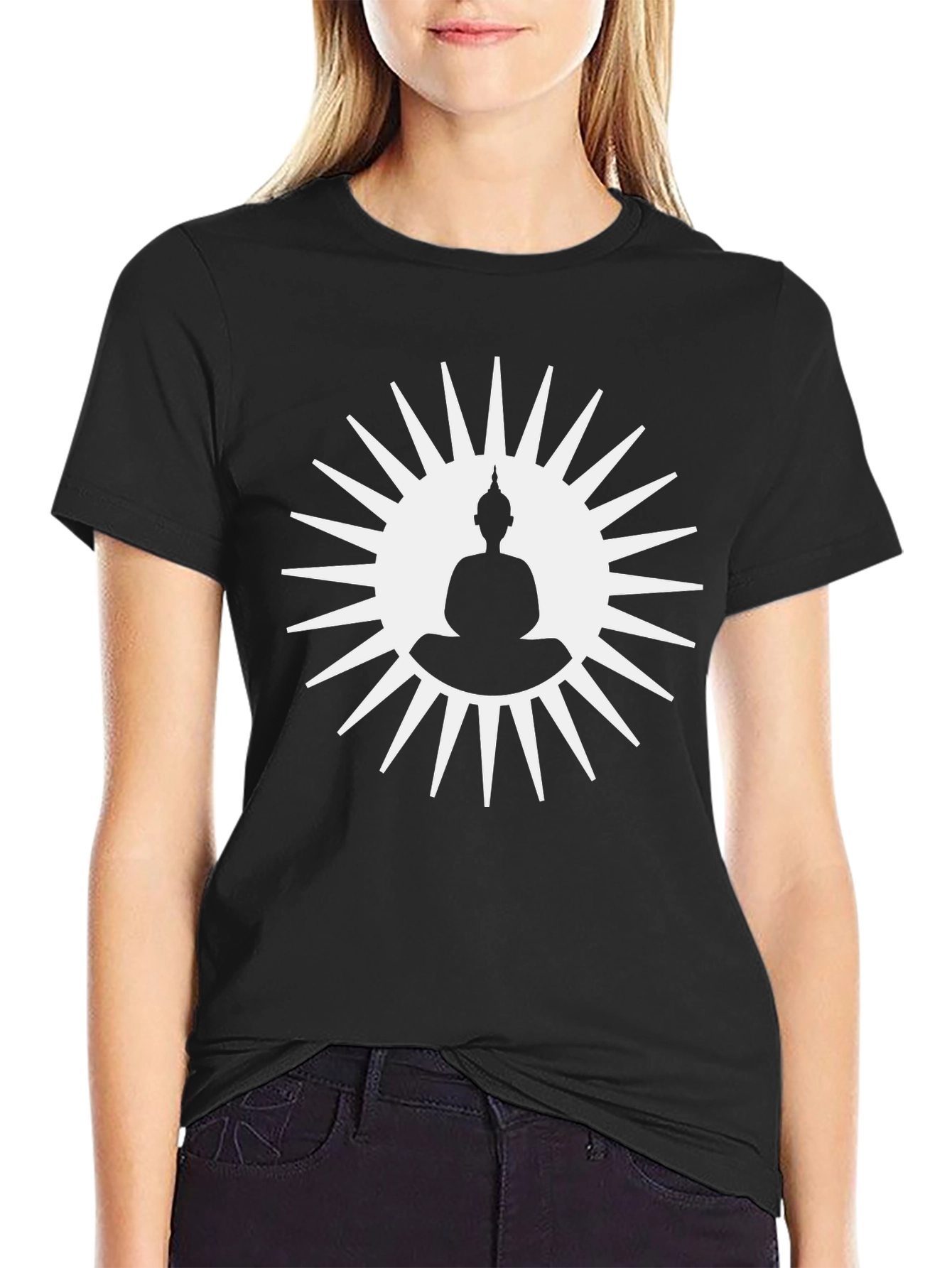 Buddha Sun Graphic Tee - Black Cotton T-Shirt