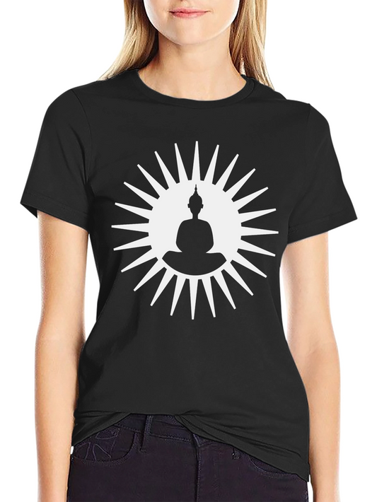 Buddha Sun Graphic Tee - Black Cotton T-Shirt