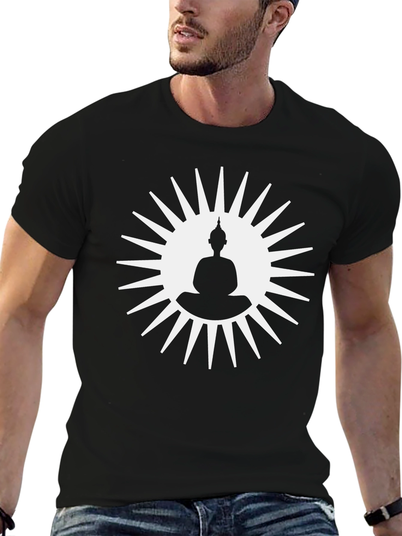 Buddha Sun Graphic Tee - Black Cotton T-Shirt