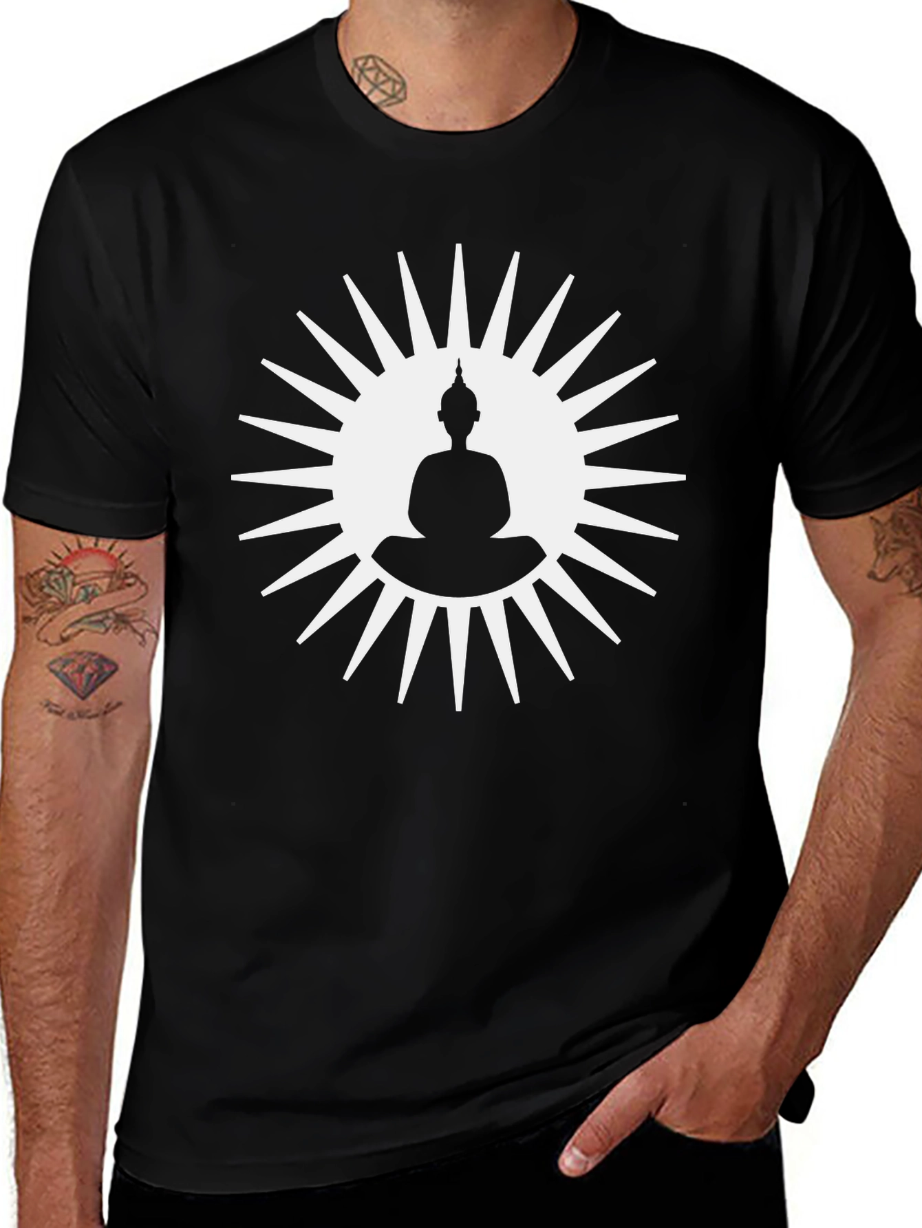 Buddha Sun Graphic Tee - Black Cotton T-Shirt