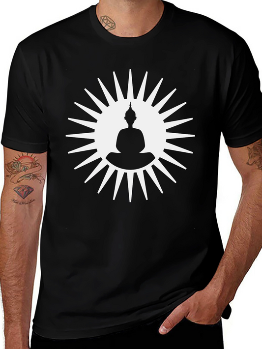 Buddha Sun Graphic Tee - Black Cotton T-Shirt