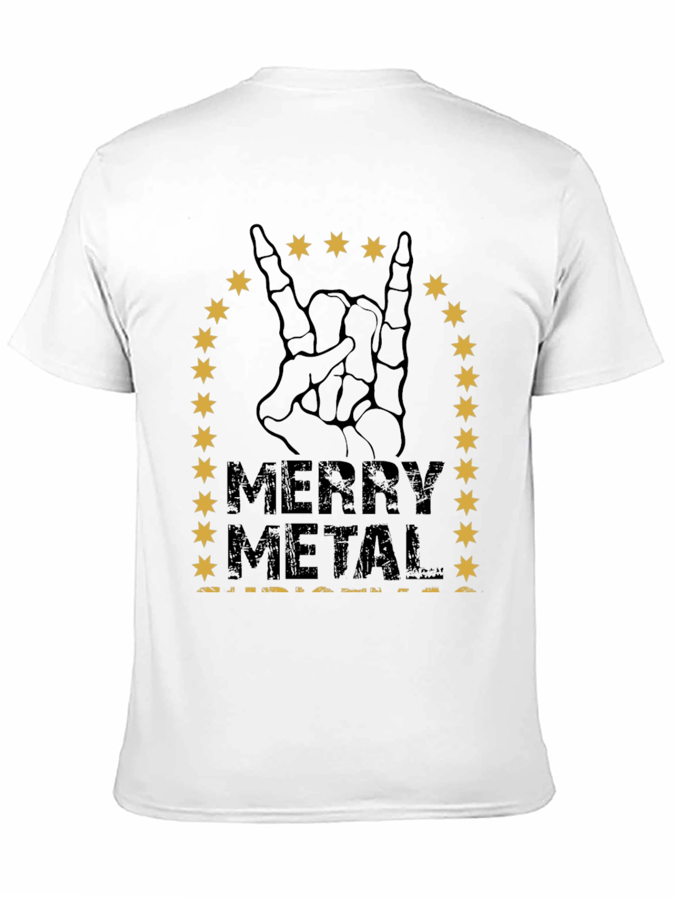 Merry Metal T-Shirt Skeleton Hand Rock Sign