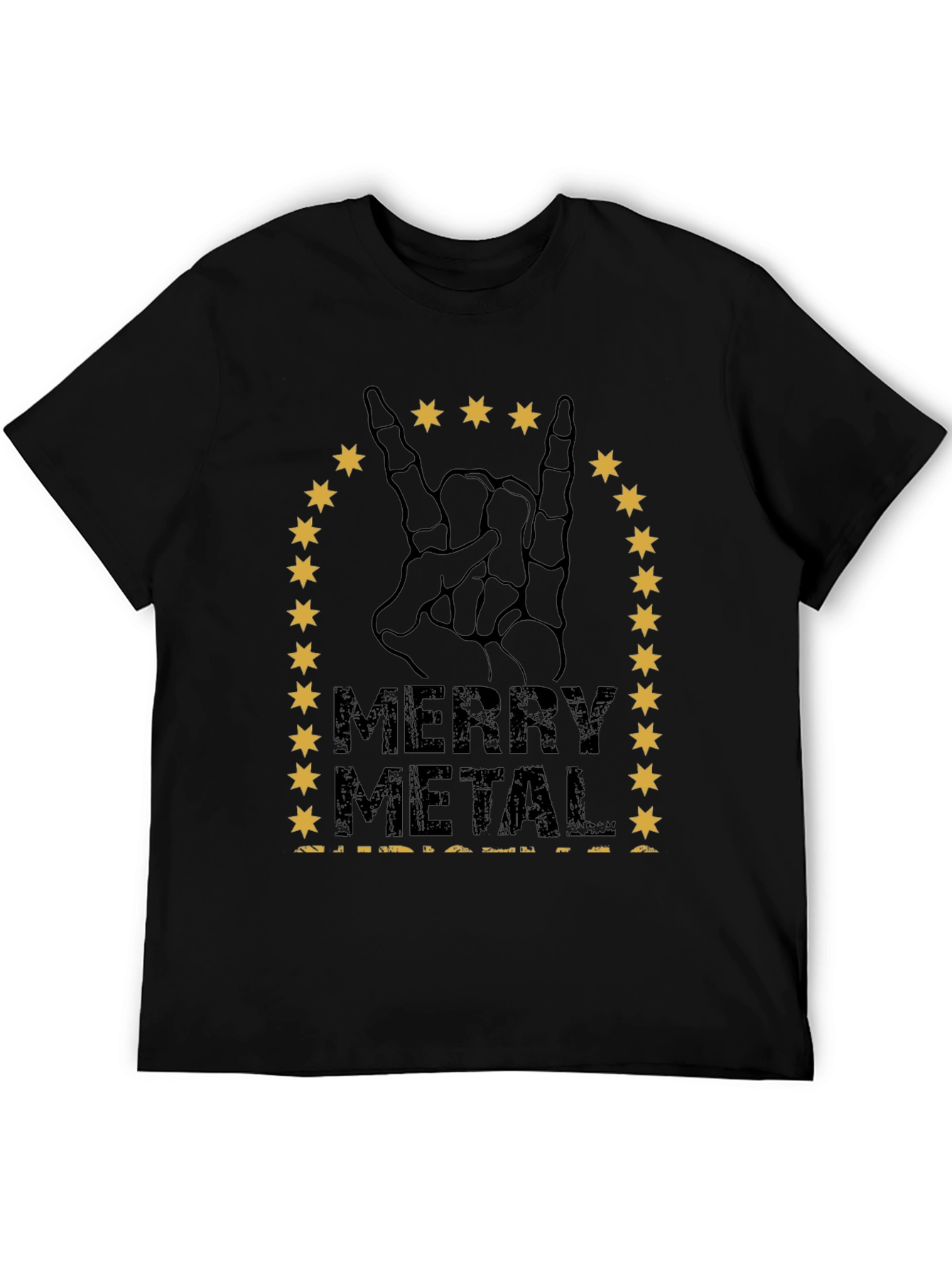 Merry Metal T-Shirt Skeleton Hand Rock Sign