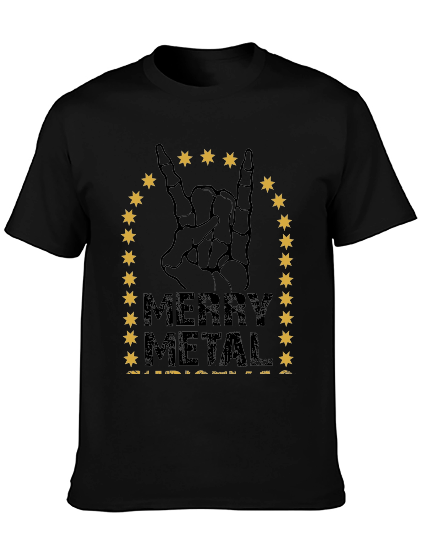 Merry Metal T-Shirt Skeleton Hand Rock Sign