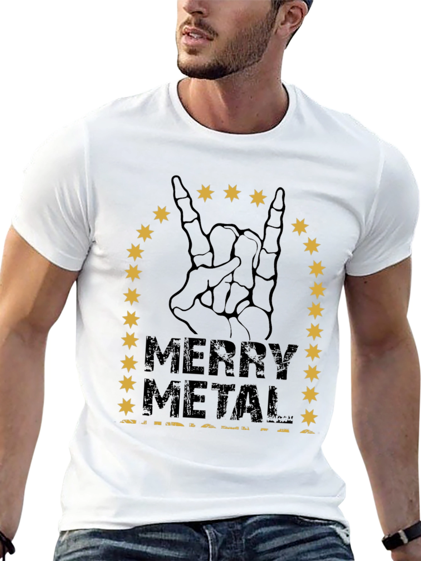 Merry Metal T-Shirt Skeleton Hand Rock Sign