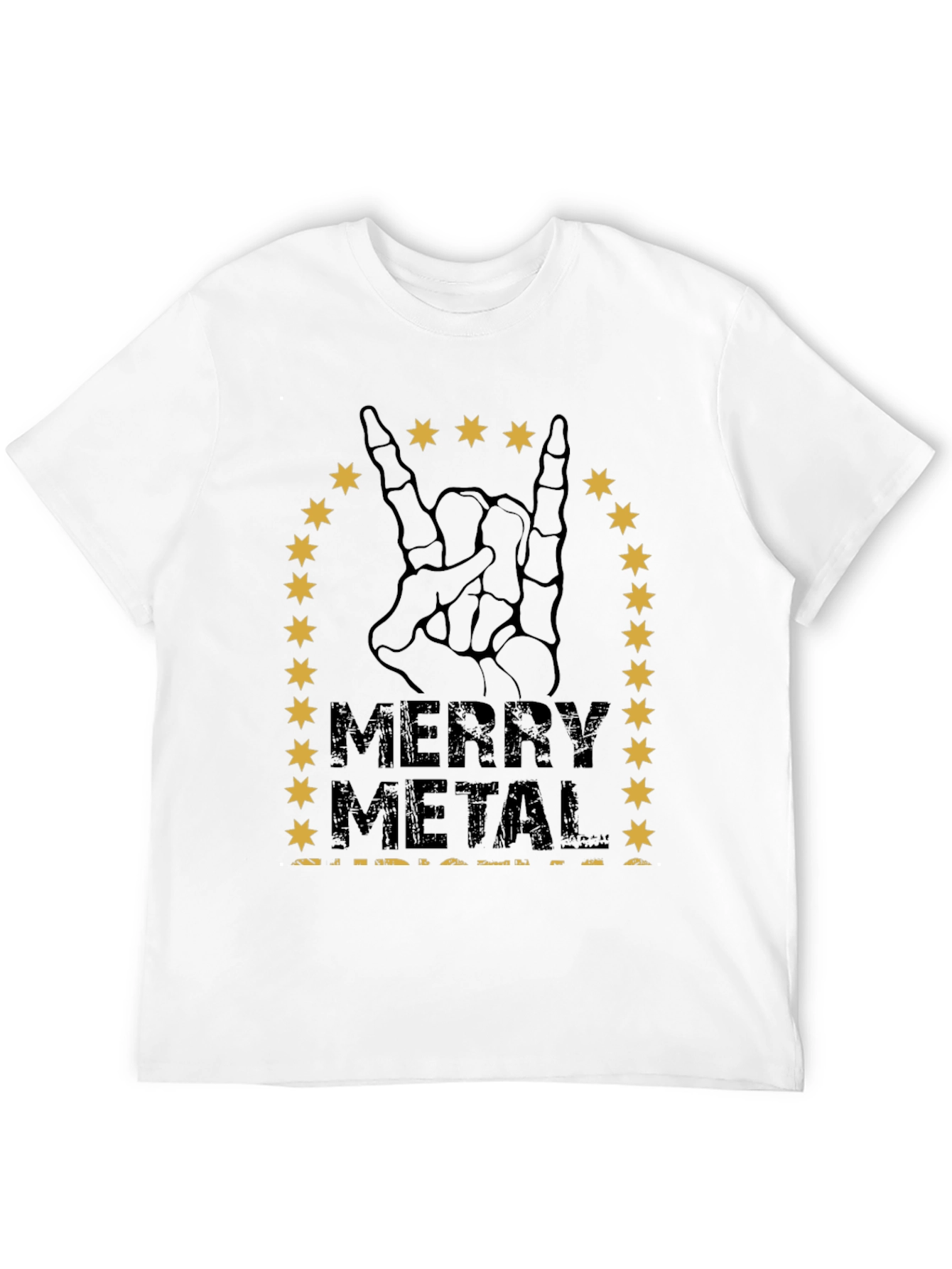 Merry Metal T-Shirt Skeleton Hand Rock Sign
