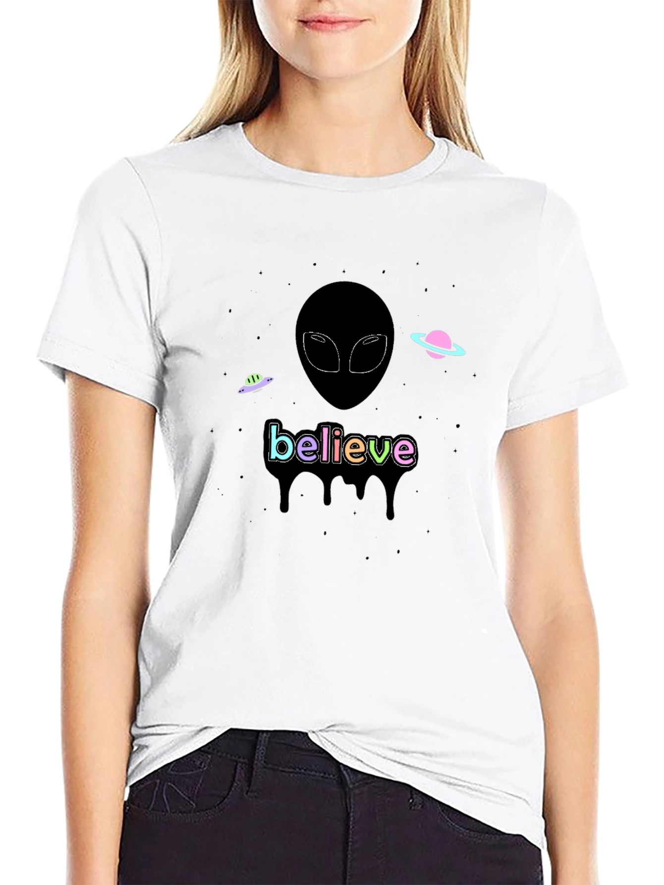 Believe Alien Graphic T-Shirt - Black