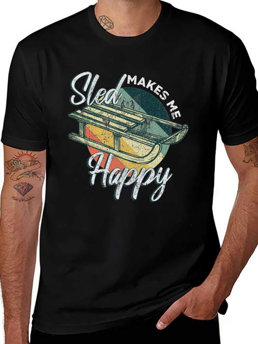 Sled Makes Me Happy Graphic Tee - Retro Winter Fun