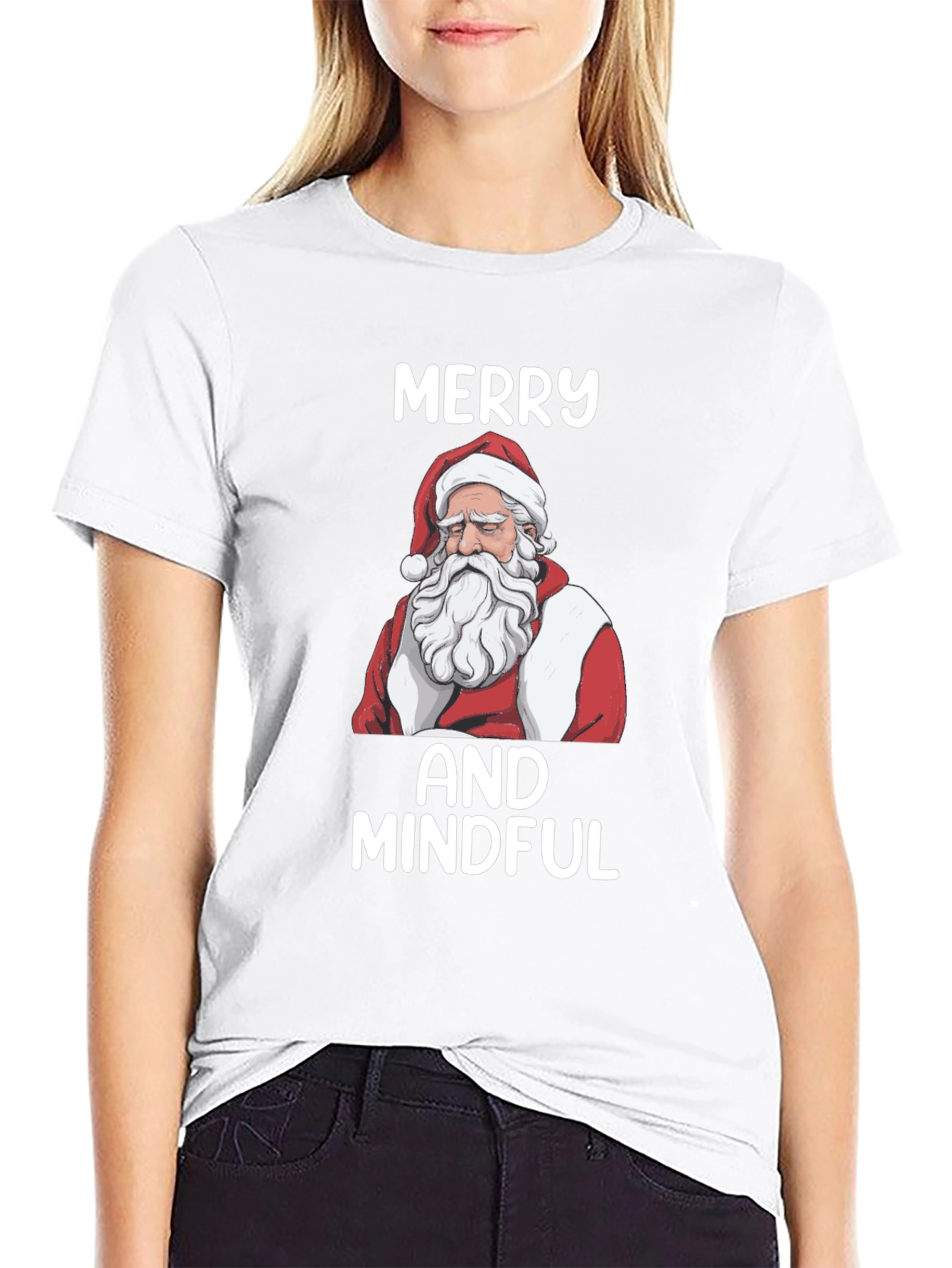 Merry and Mindful Santa T-Shirt - Black