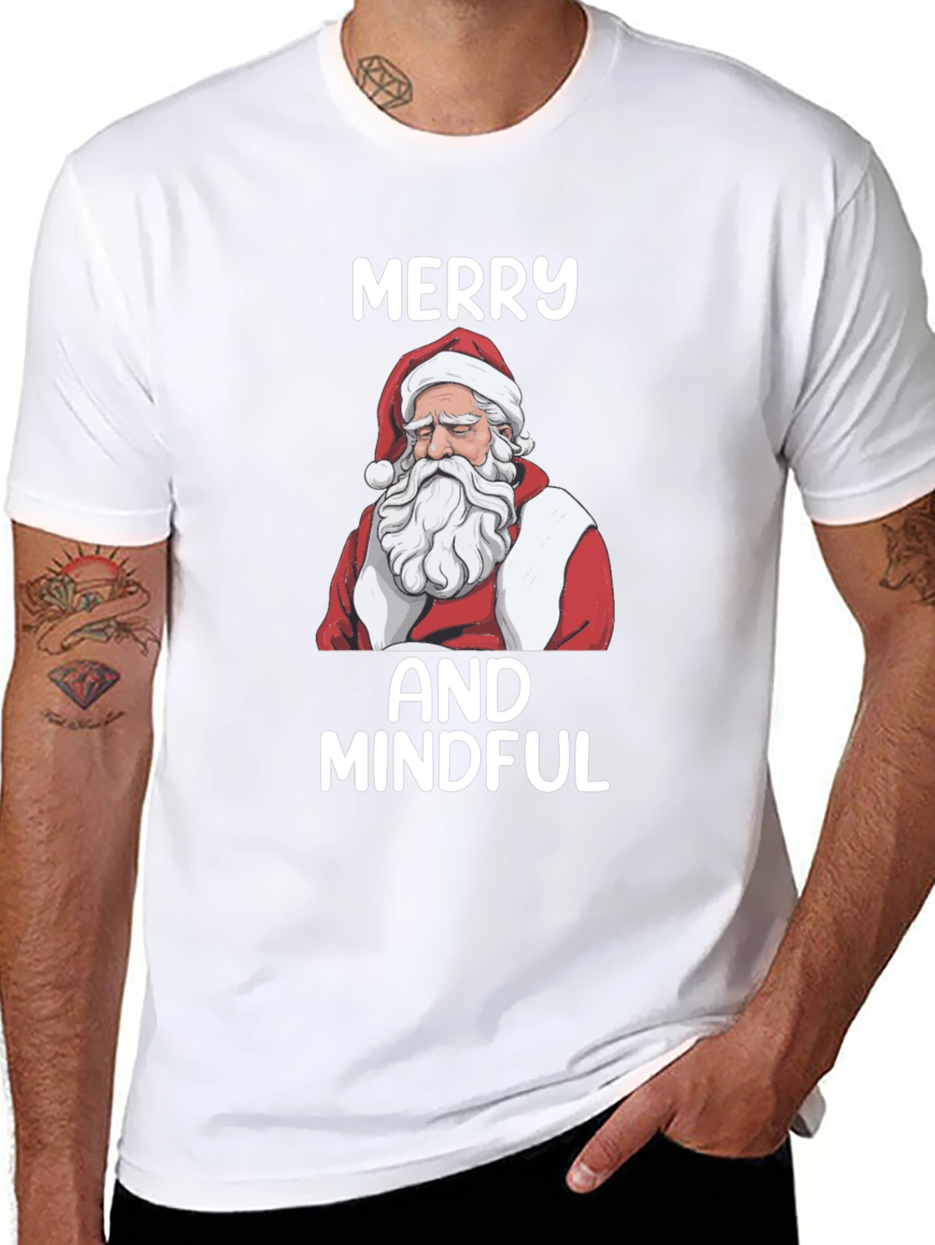 Merry and Mindful Santa T-Shirt - Black