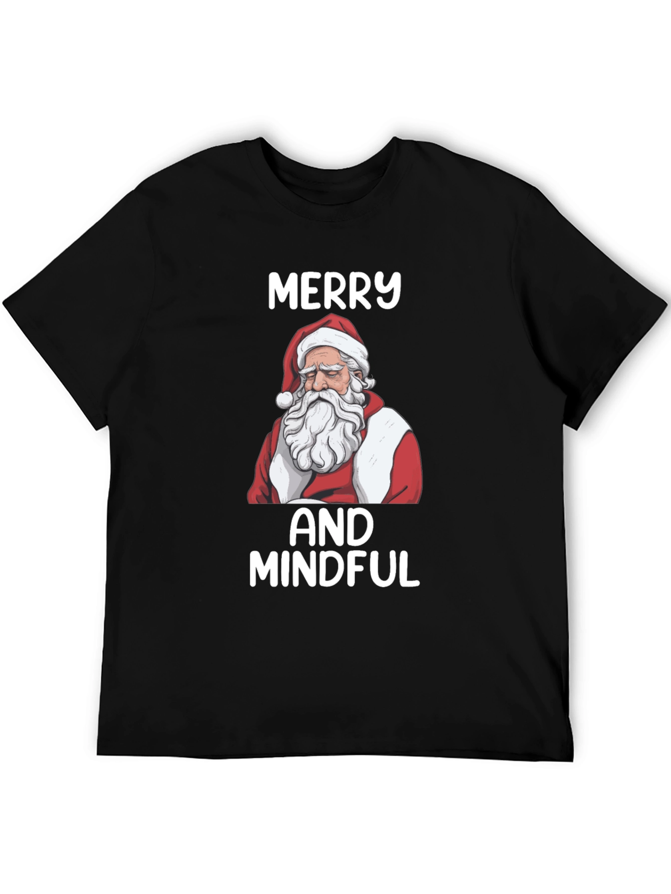 Merry and Mindful Santa T-Shirt - Black