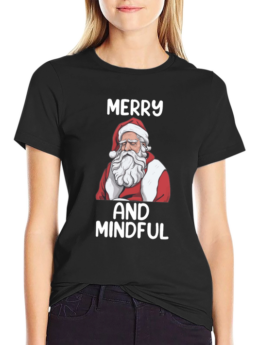 Merry and Mindful Santa T-Shirt - Black