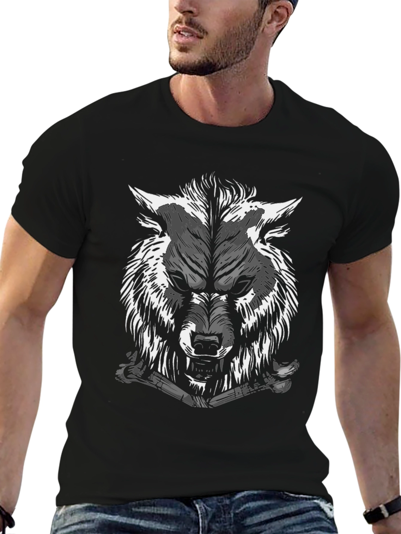 Mens Black Wolf Graphic Tee