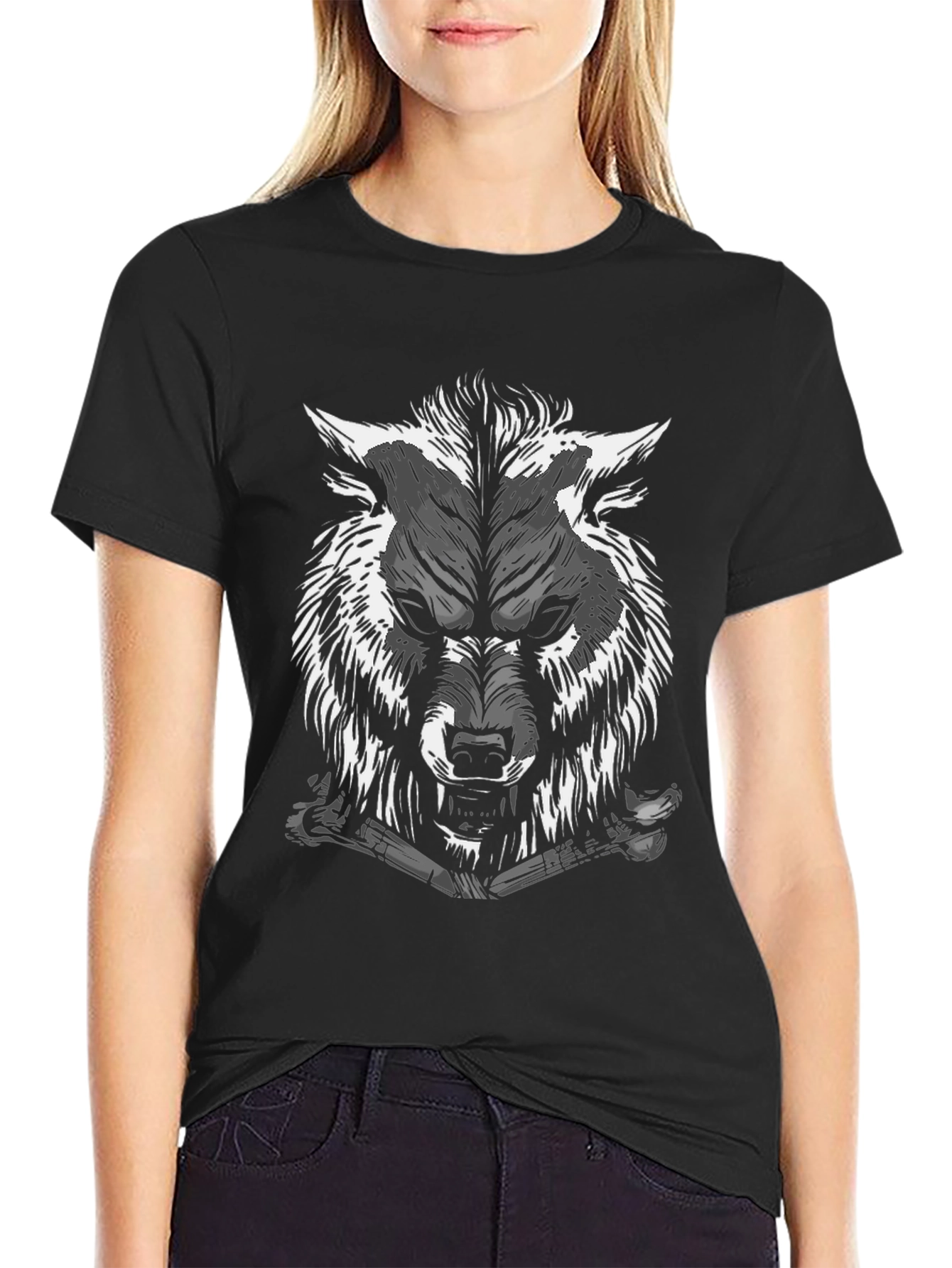 Mens Black Wolf Graphic Tee