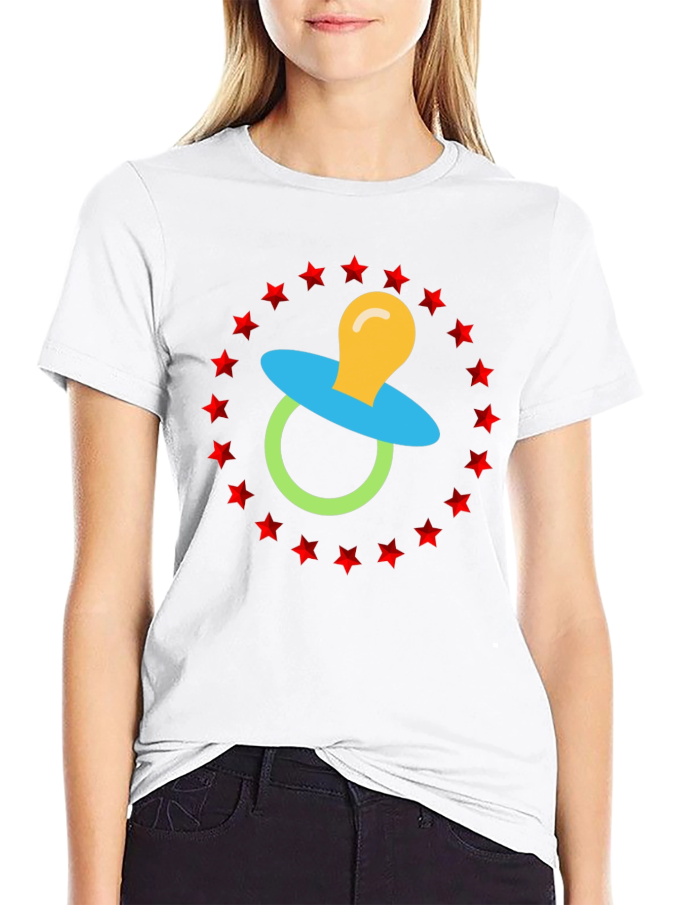 Baby Pacifier Star Circle Black Graphic Tee