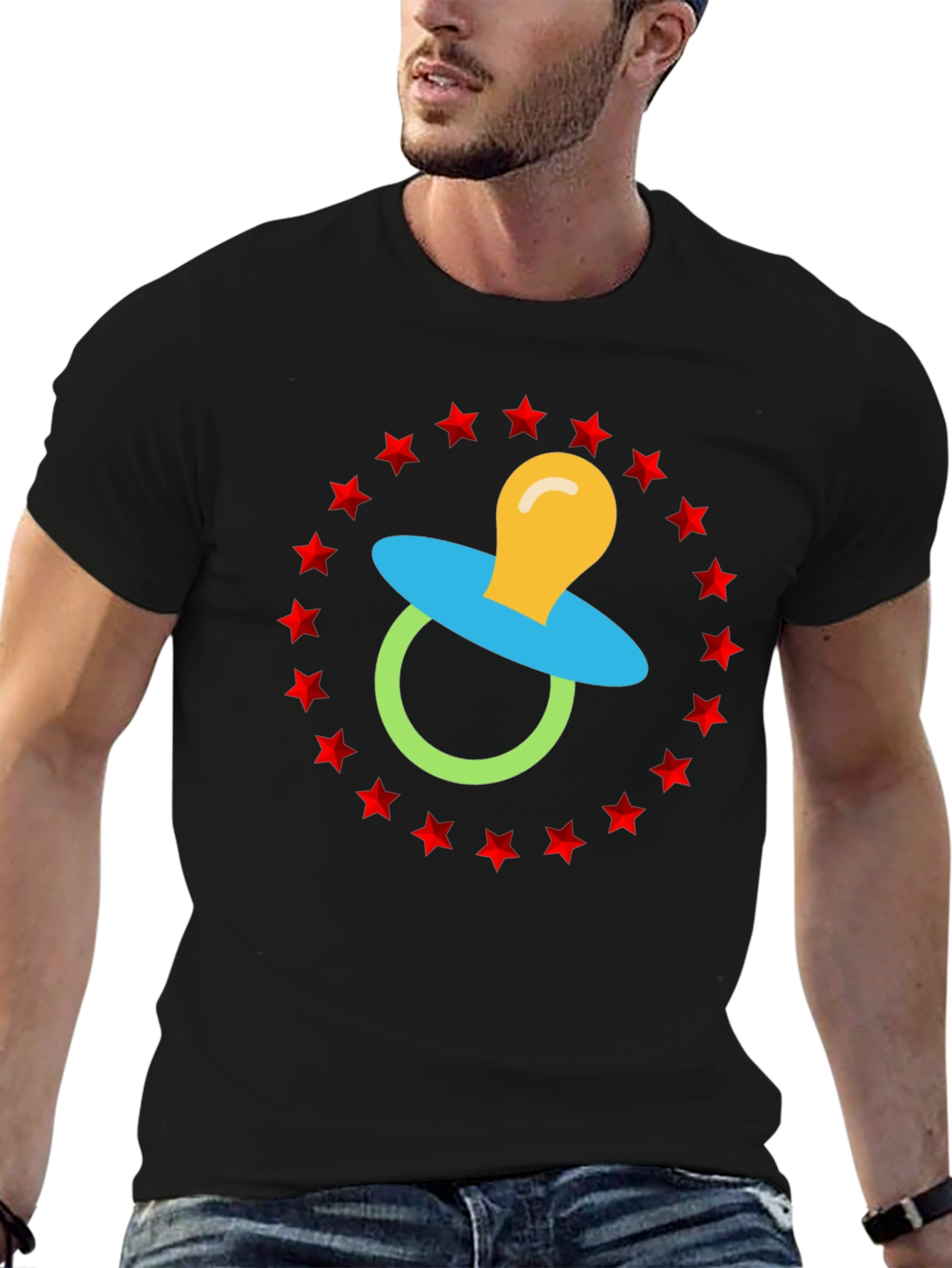 Baby Pacifier Star Circle Black Graphic Tee