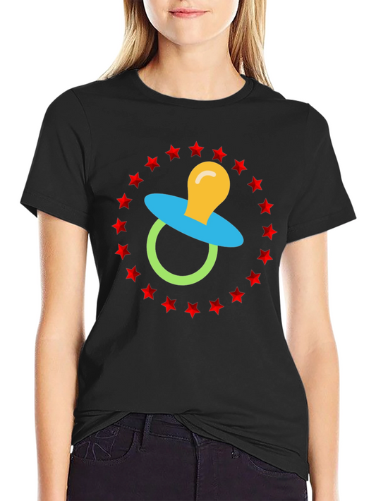 Baby Pacifier Star Circle Black Graphic Tee