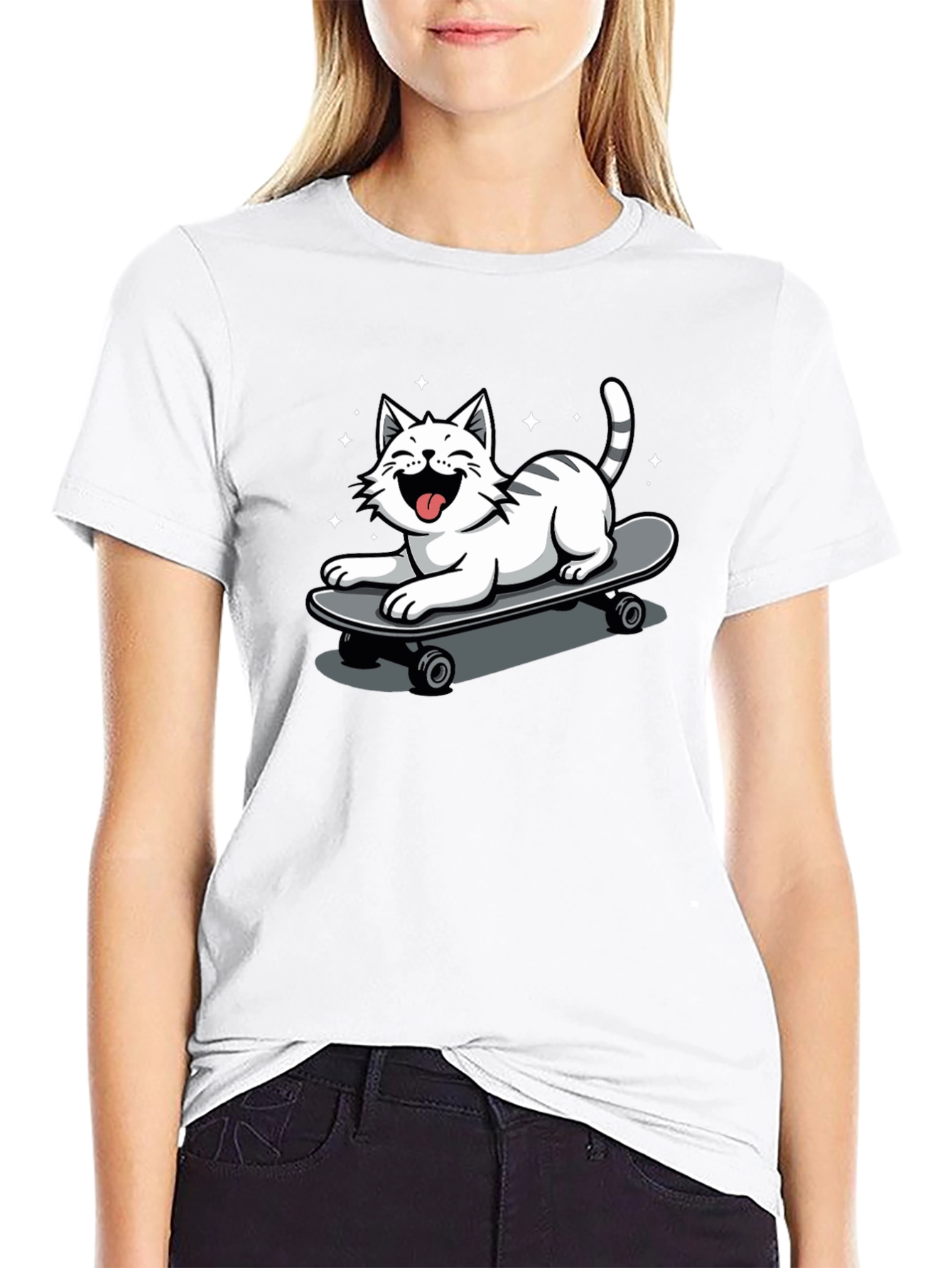 Skateboarding Cat Graphic Tee