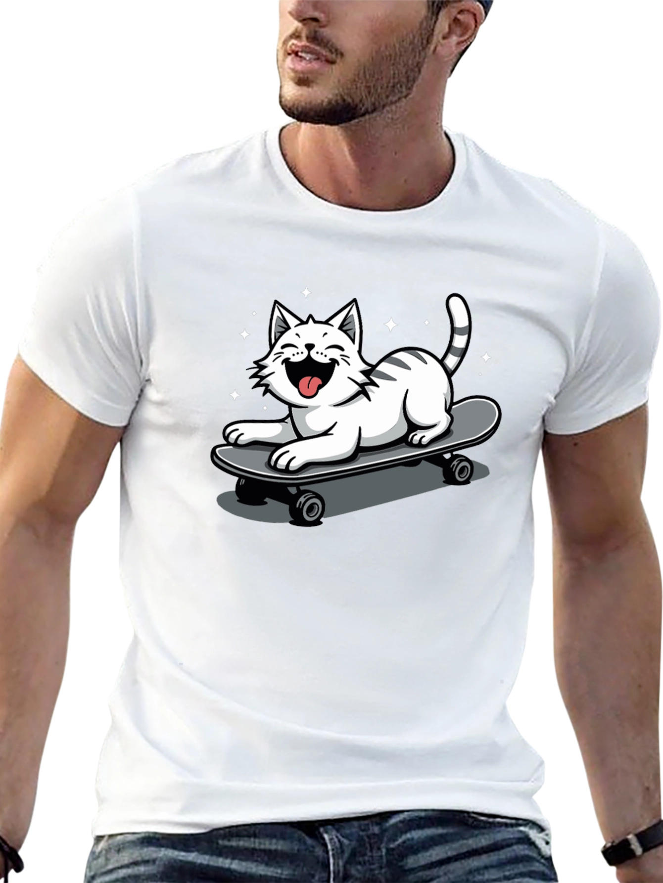 Skateboarding Cat Graphic Tee