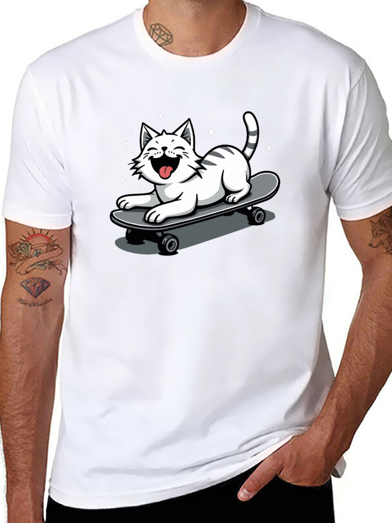 Skateboarding Cat Graphic Tee
