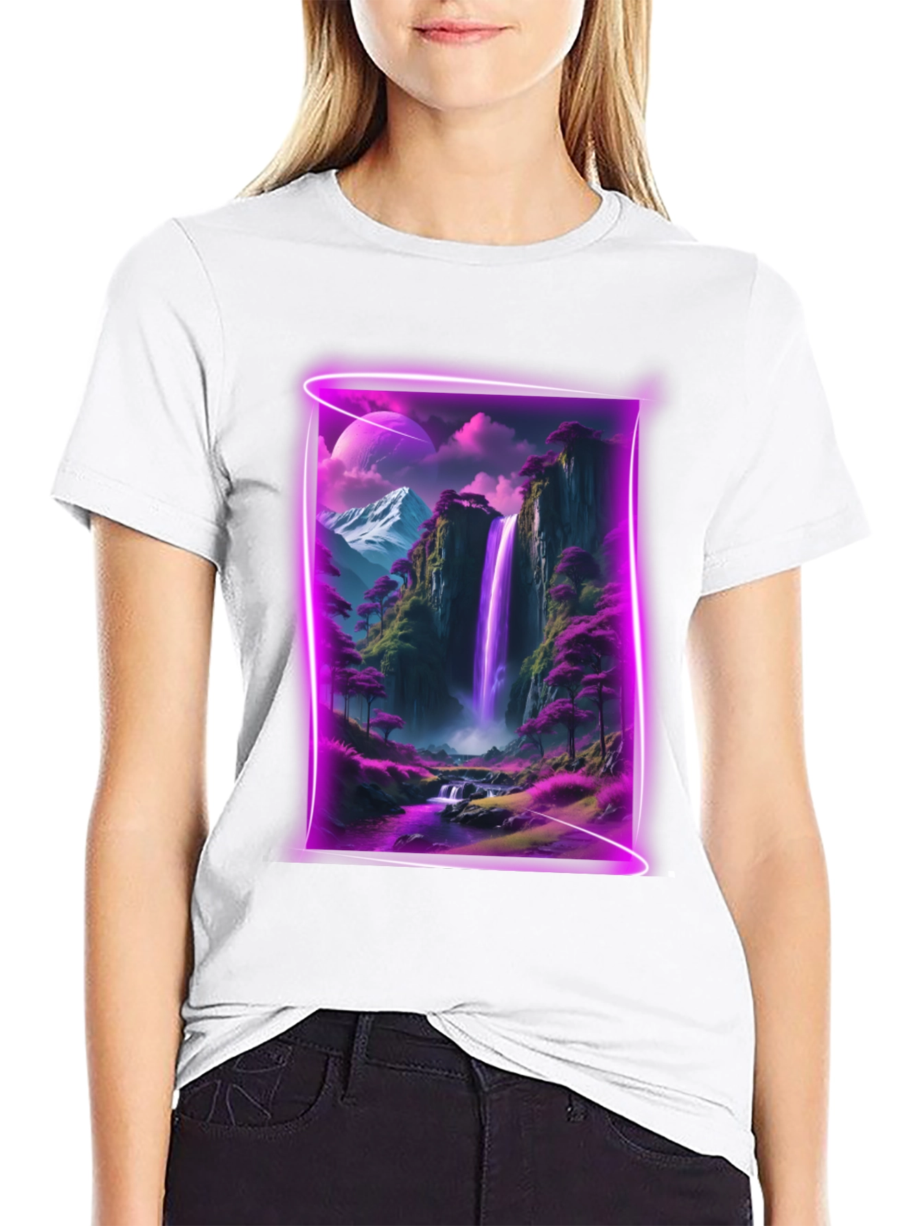 Neon Waterfall T-Shirt - Black Graphic Tee