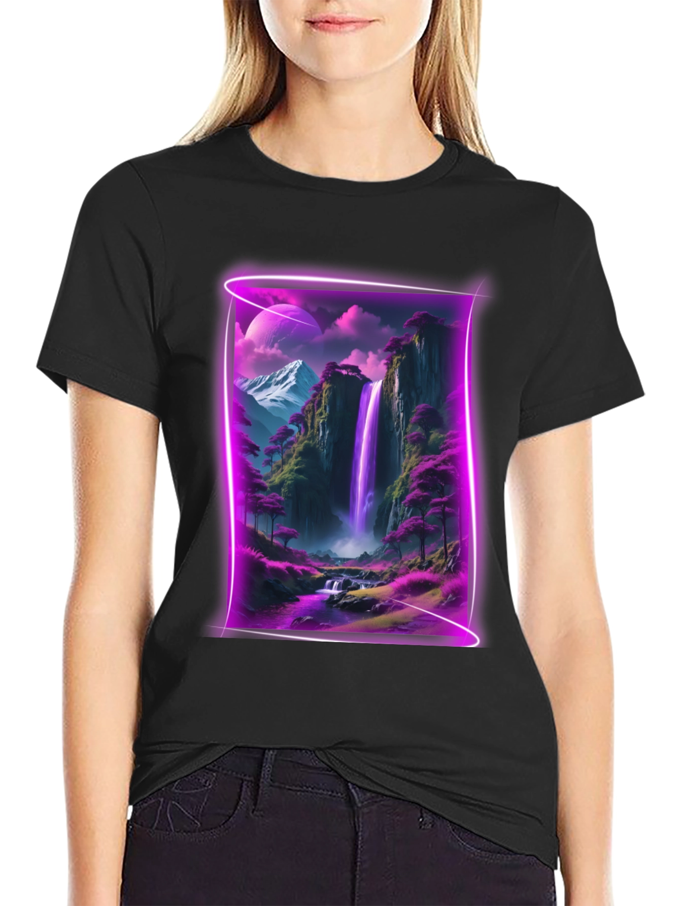Neon Waterfall T-Shirt - Black Graphic Tee