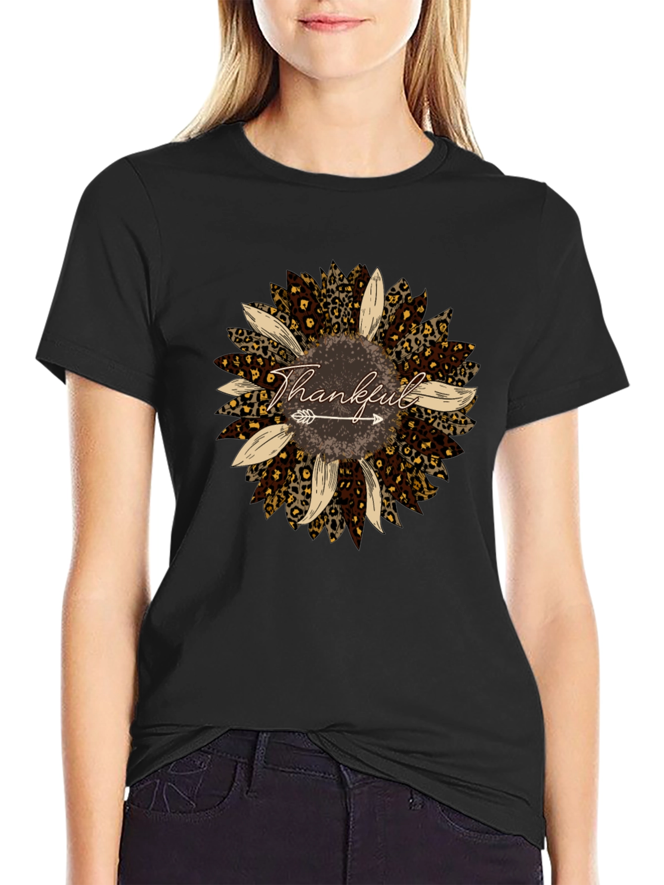 Thankful Leopard Sunflower Graphic Tee