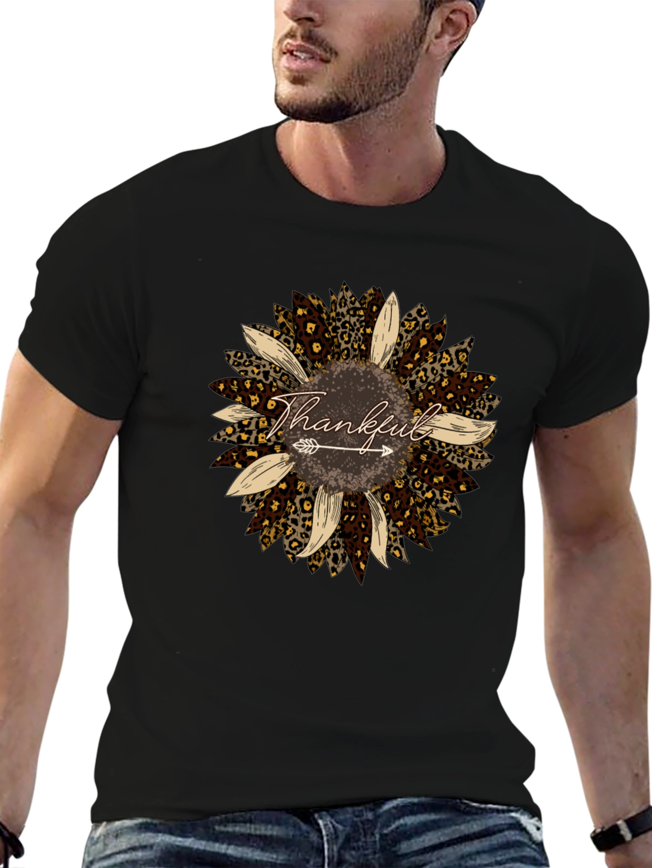 Thankful Leopard Sunflower Graphic Tee