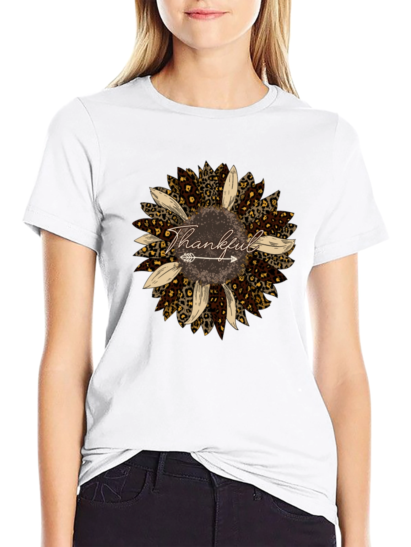 Thankful Leopard Sunflower Graphic Tee