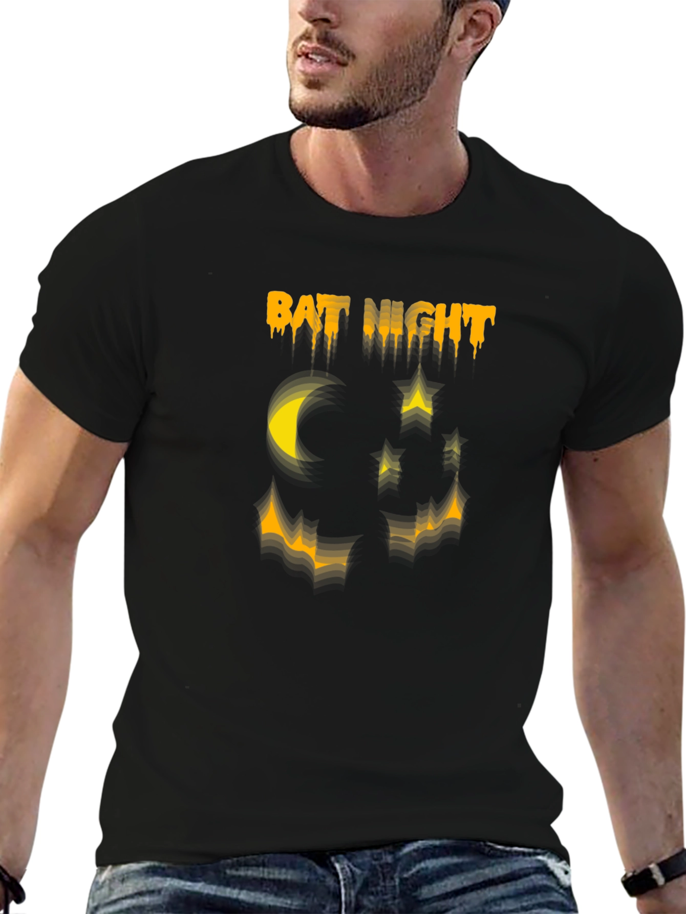 Bat Night Graphic Tee - Halloween Shirt