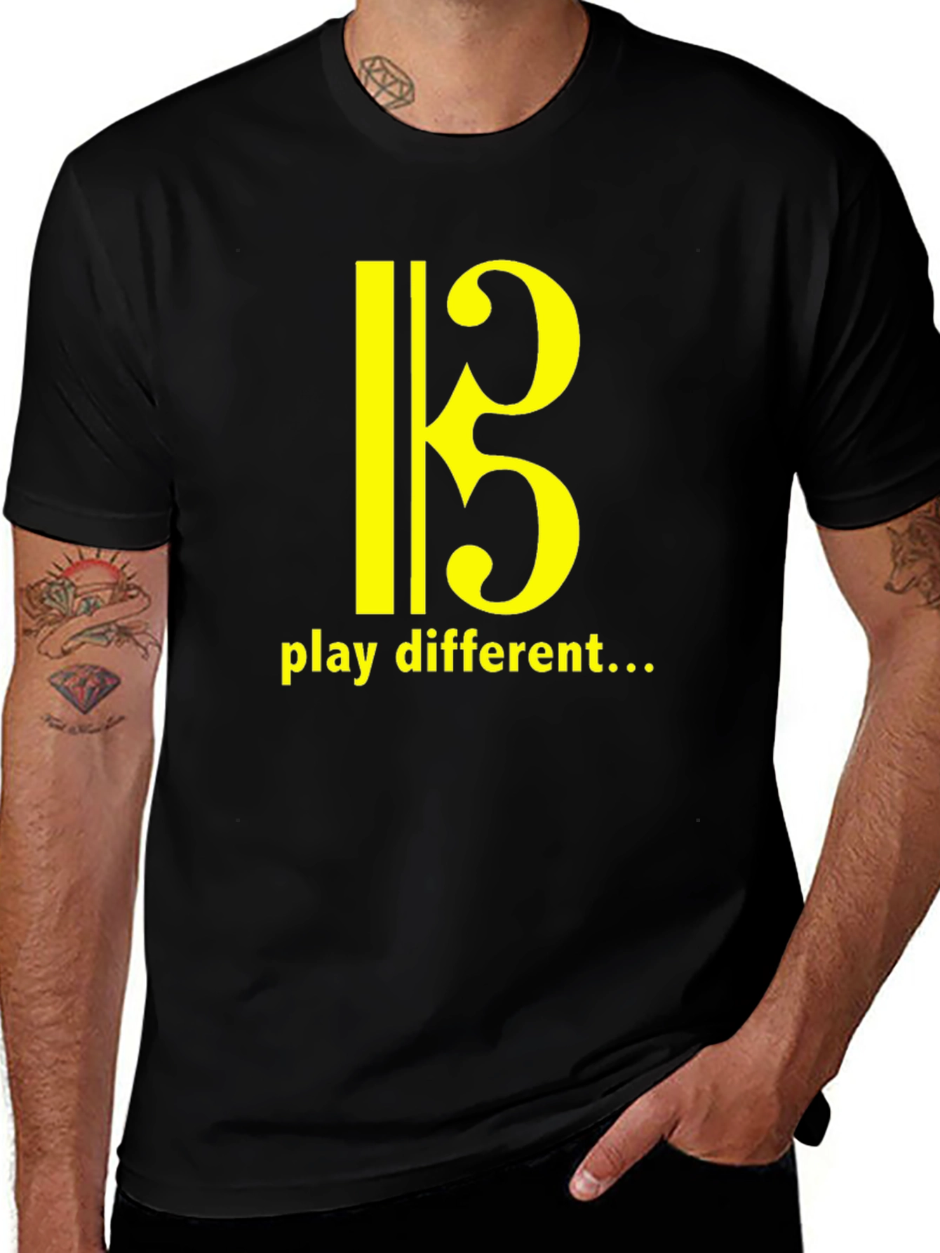 Play Different Music T-Shirt - Bass Clef Design