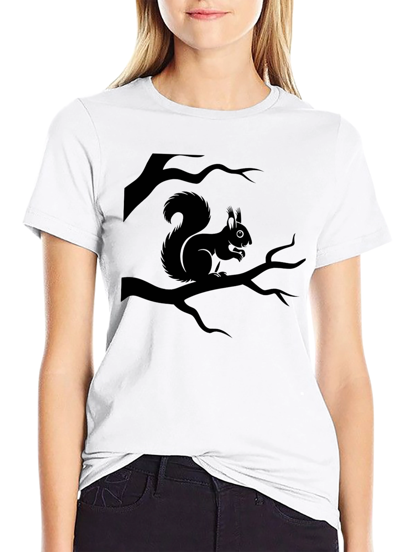 Black Squirrel Tree Branch Graphic Tee