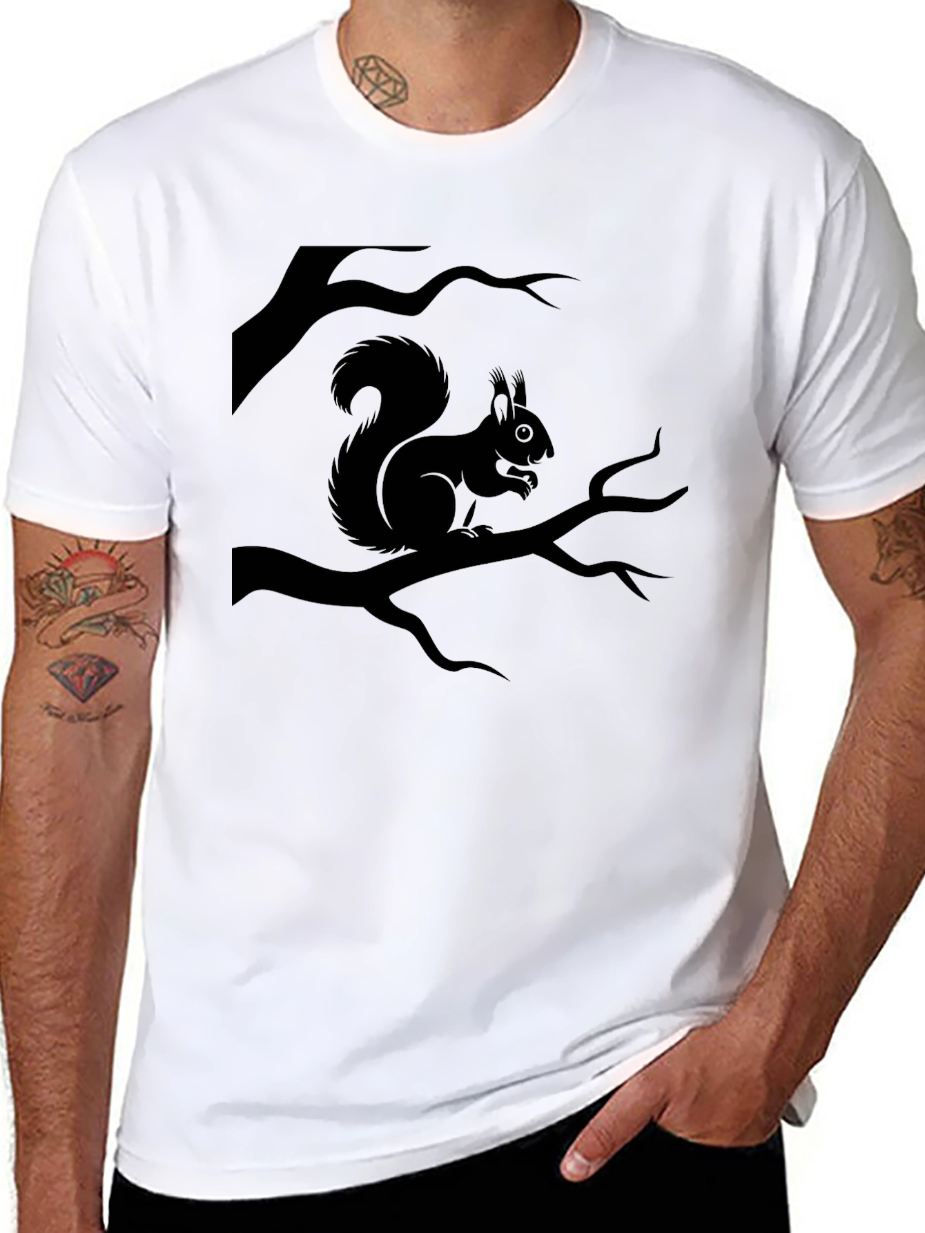 Black Squirrel Tree Branch Graphic Tee
