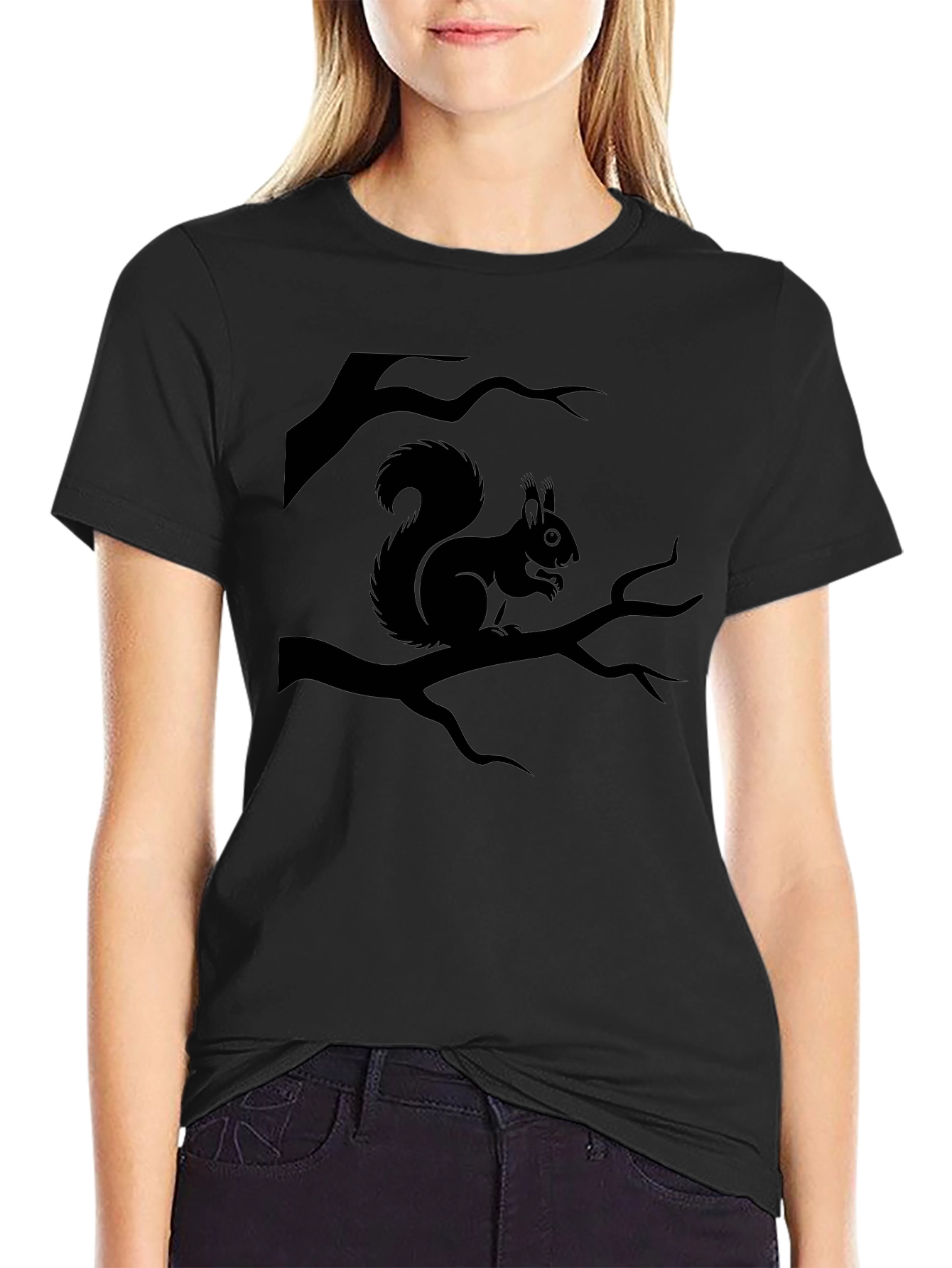 Black Squirrel Tree Branch Graphic Tee
