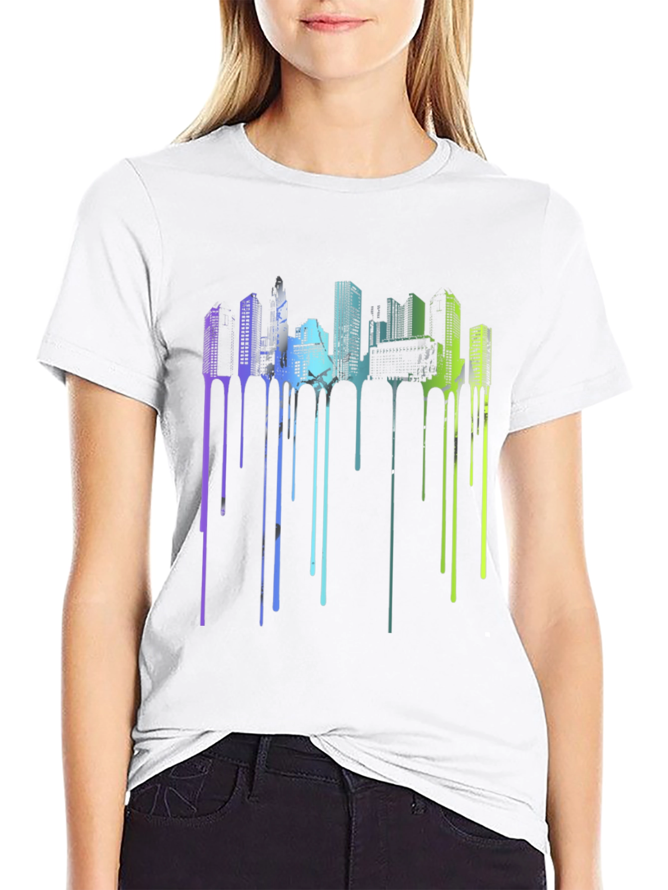 Abstract Cityscape Drip Tee