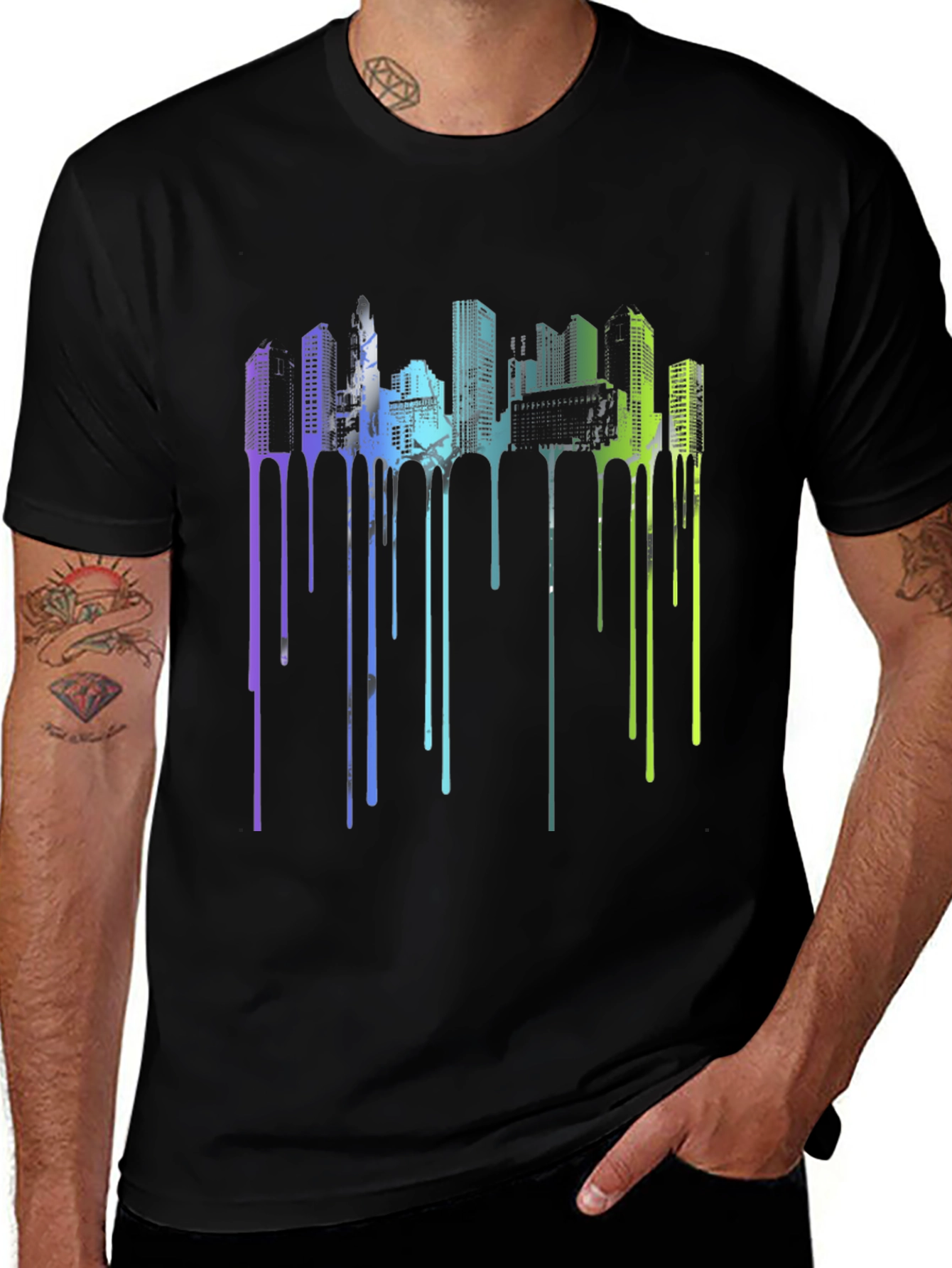 Abstract Cityscape Drip Tee