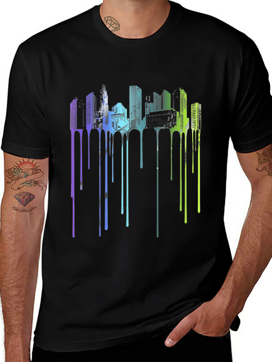 Abstract Cityscape Drip Tee