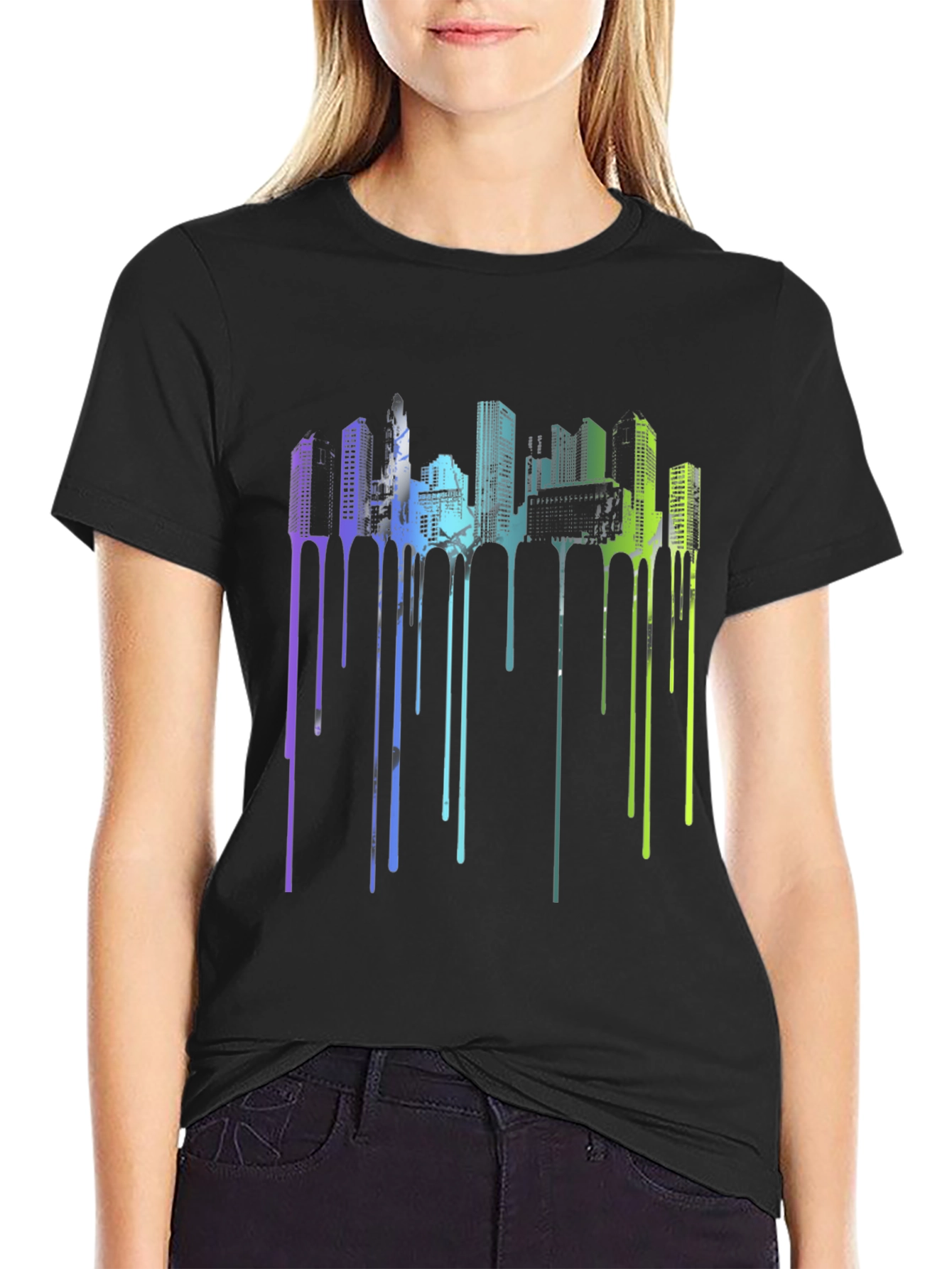 Abstract Cityscape Drip Tee