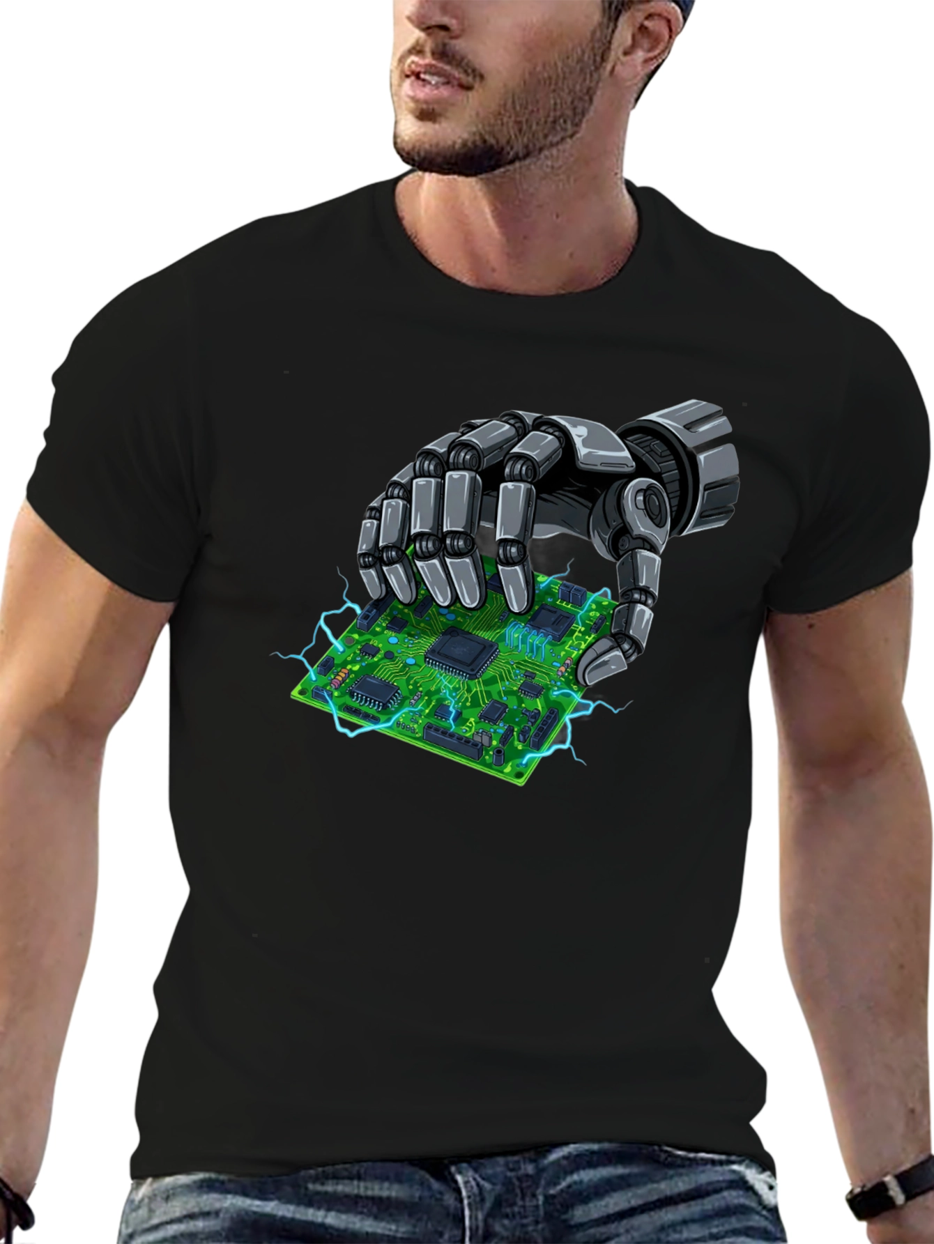 Robotic Hand Holding Circuit Board T-Shirt