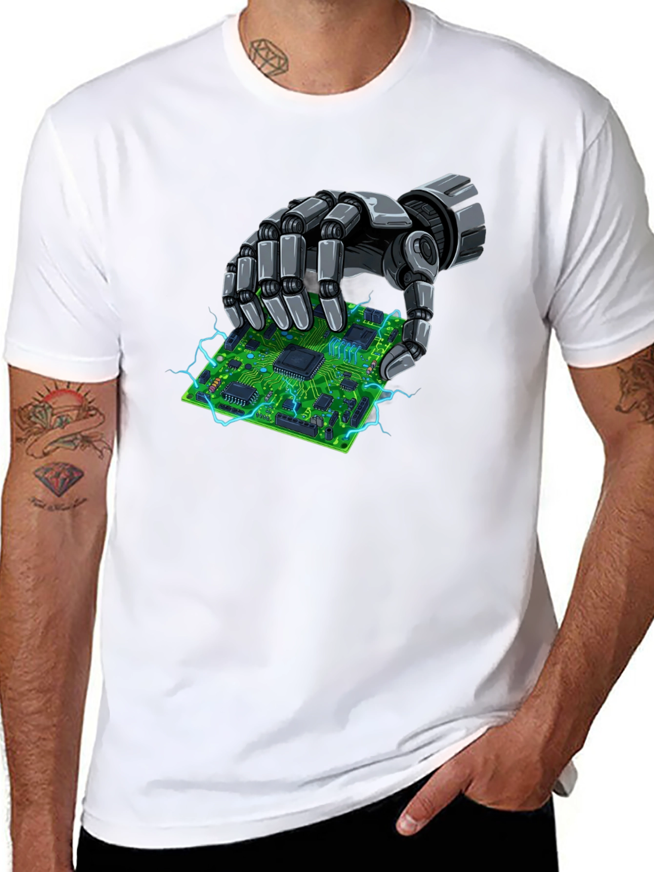 Robotic Hand Holding Circuit Board T-Shirt