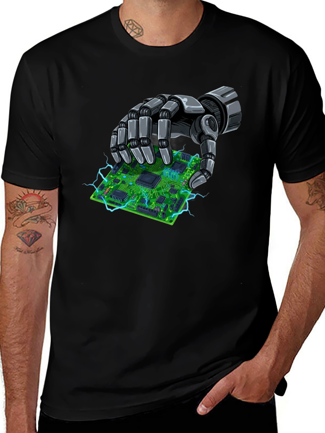 Robotic Hand Holding Circuit Board T-Shirt