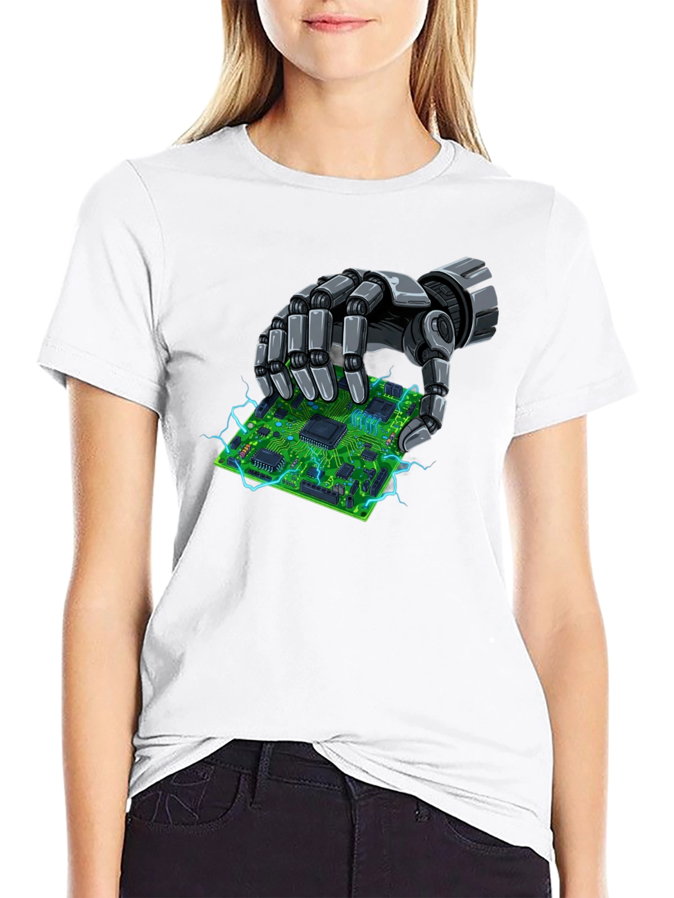 Robotic Hand Holding Circuit Board T-Shirt