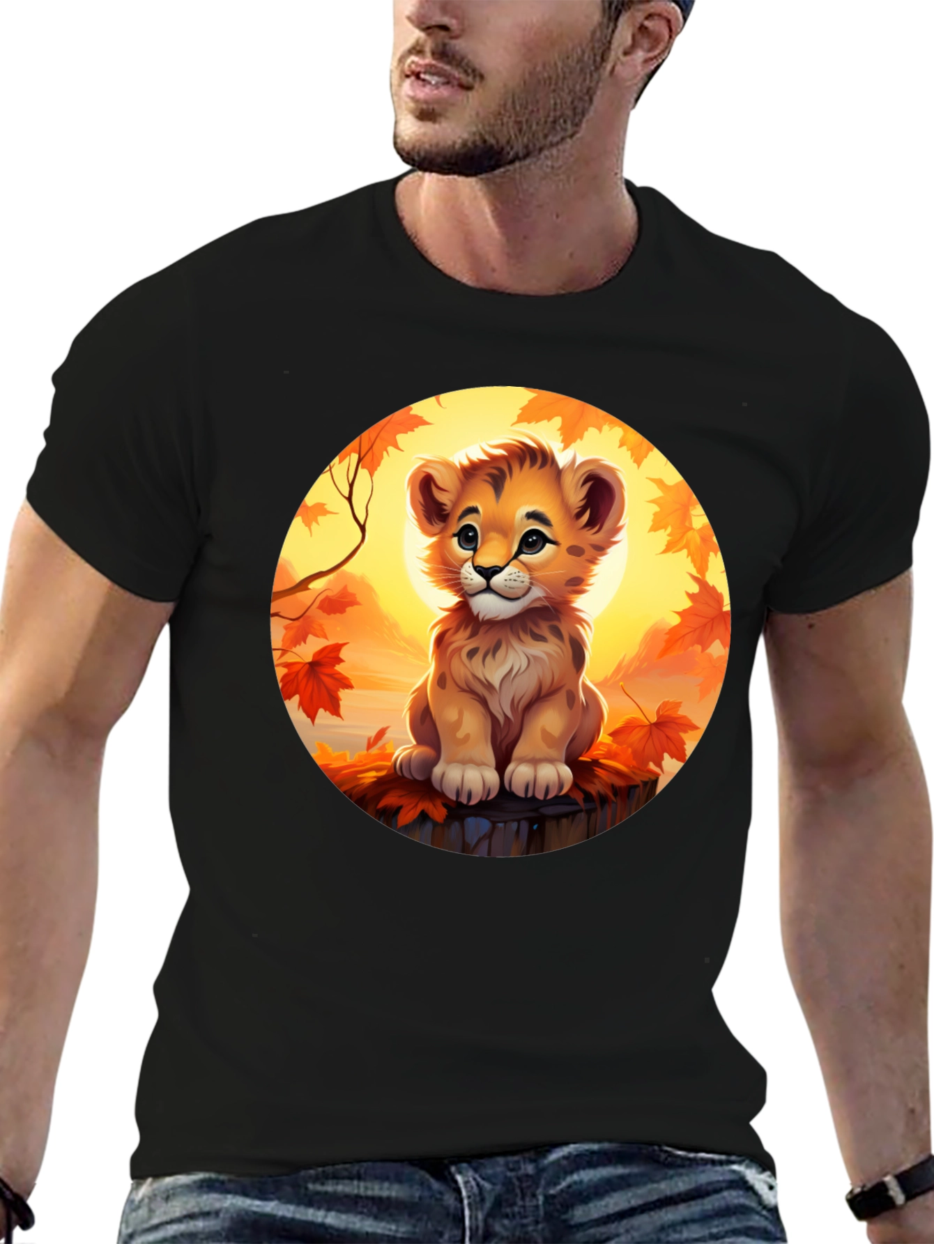 Cute Lion Cub Graphic Tee - Cozy Fall Design